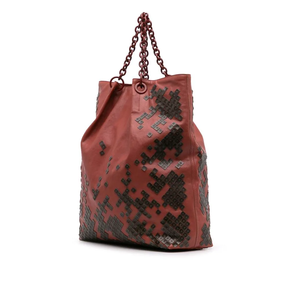 Preloved Studded Chain Leather Tote- Red Tote Bags 2 Preloved Studded Chain Leather Tote- Red Tote Bags