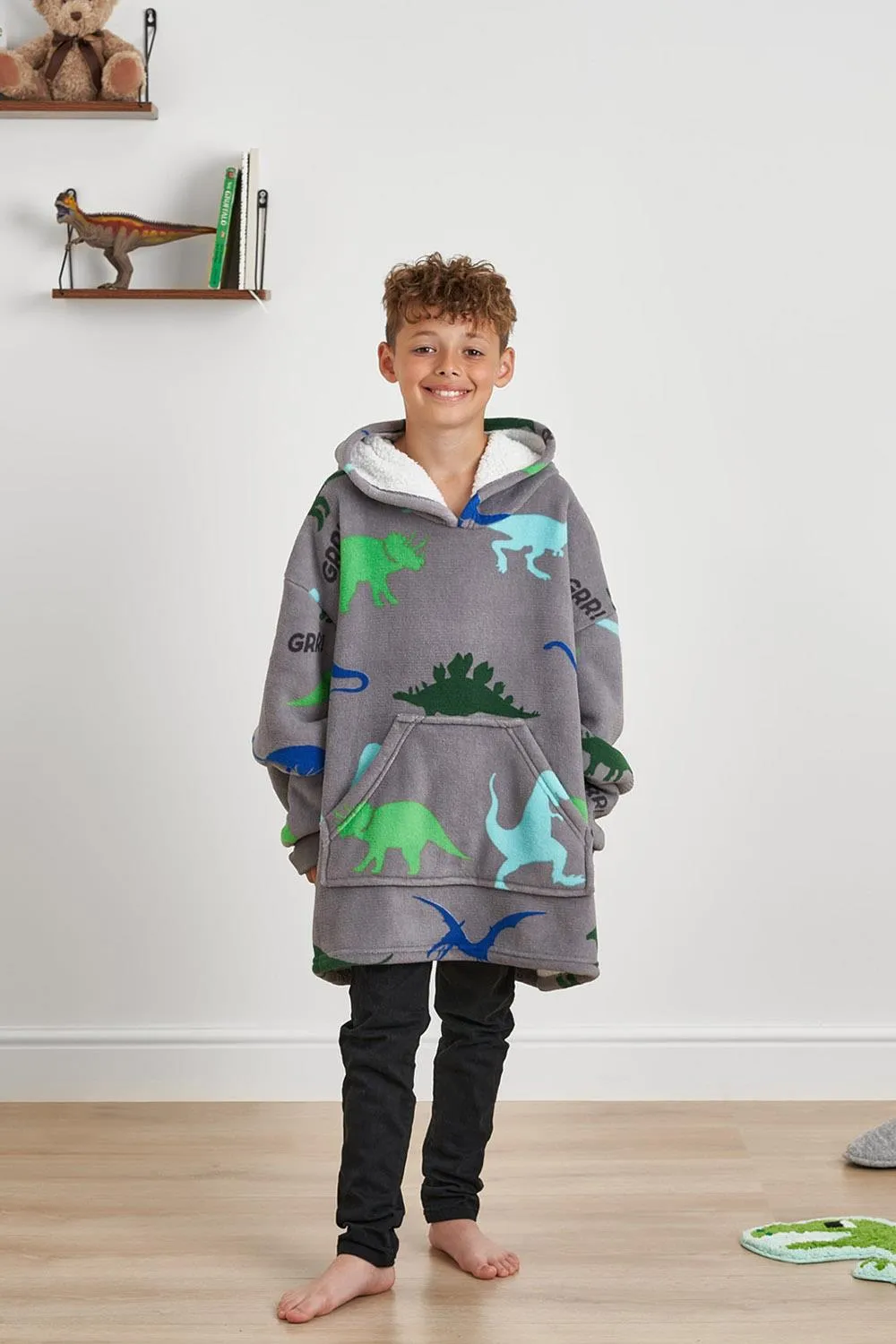 Oversized Sherpa Fleece Dinosaur Print Hoodie Blanket 1 Oversized Sherpa Fleece Dinosaur Print Hoodie Blanket