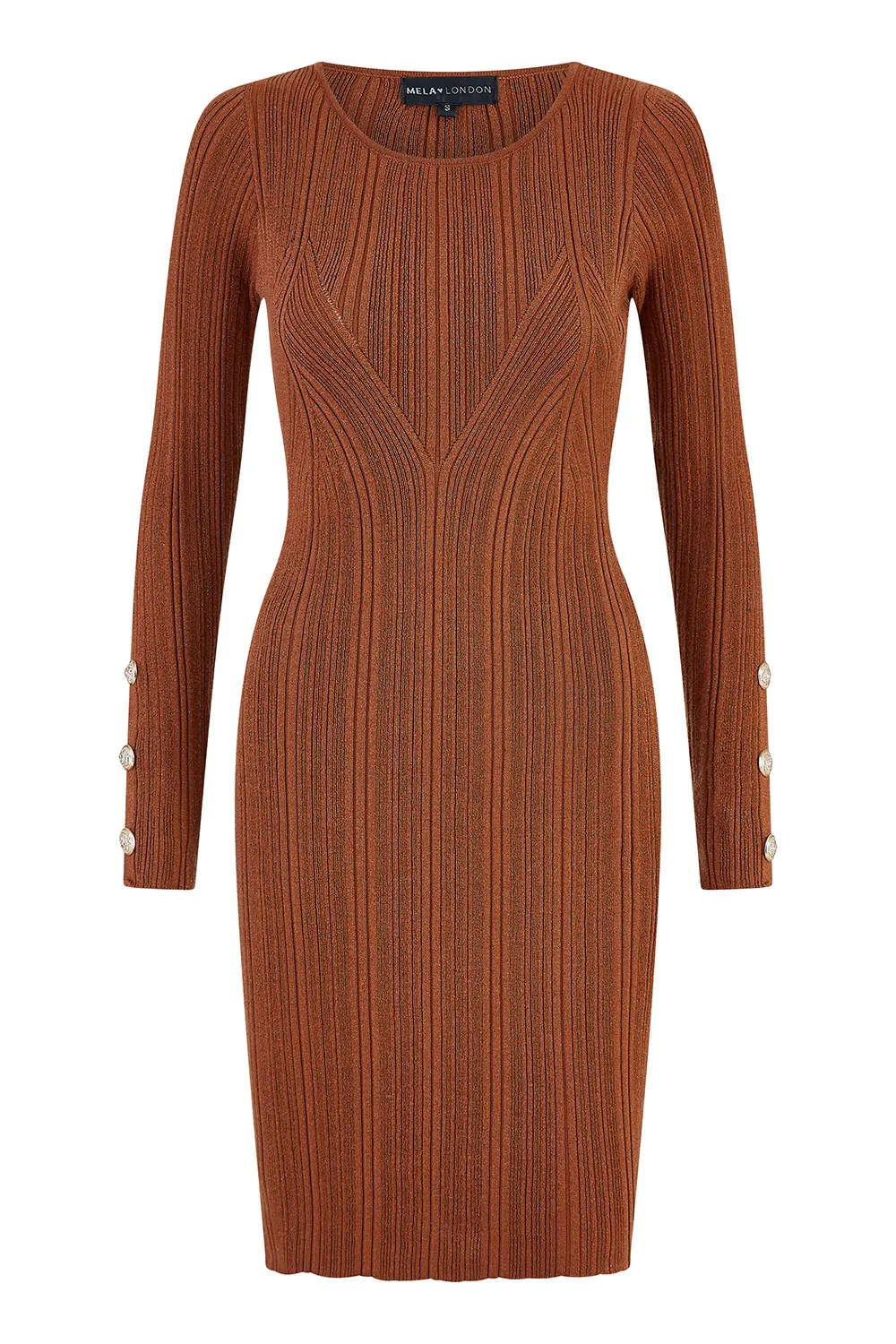 Brown Shimmer Fitted Midi Dress With Button 5 Brown Shimmer Fitted Midi Dress With Button