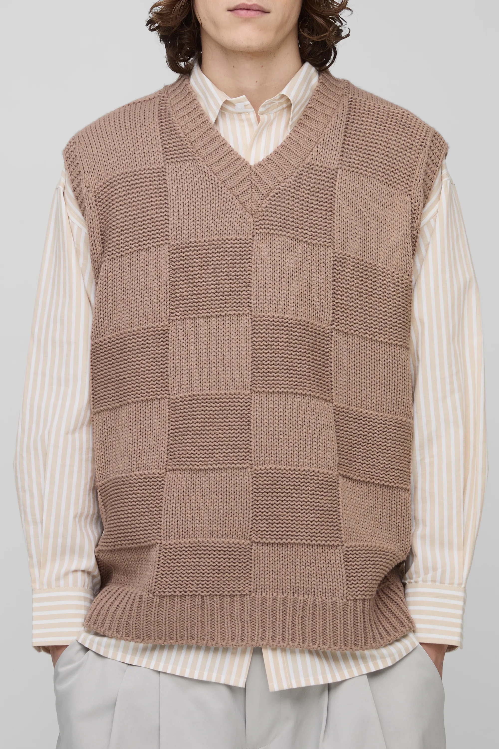 Tall Check Knit Oversized V Neck Tank