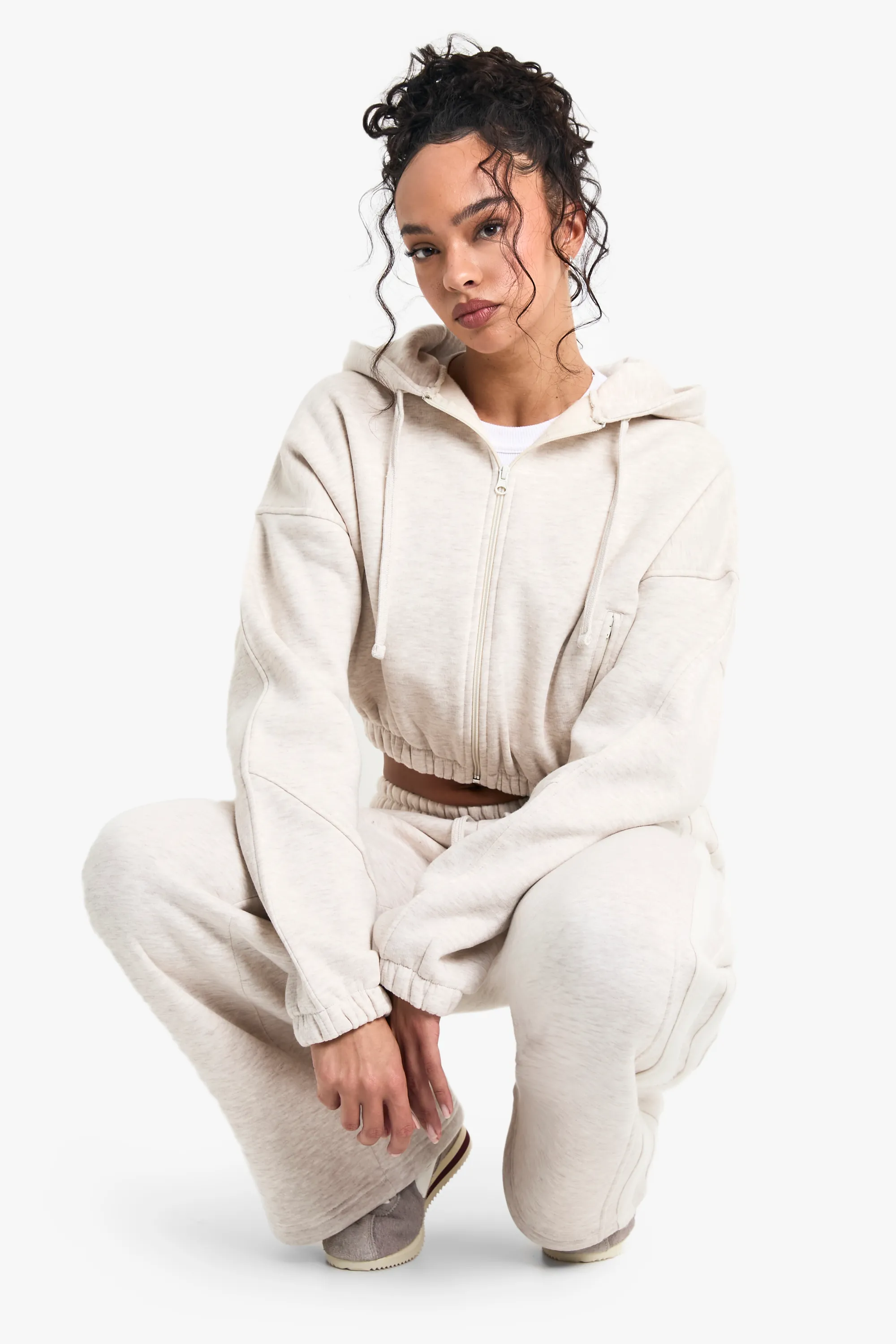 Cropped Zip Through Seam Detail Hoodie 1 Cropped Zip Through Seam Detail Hoodie
