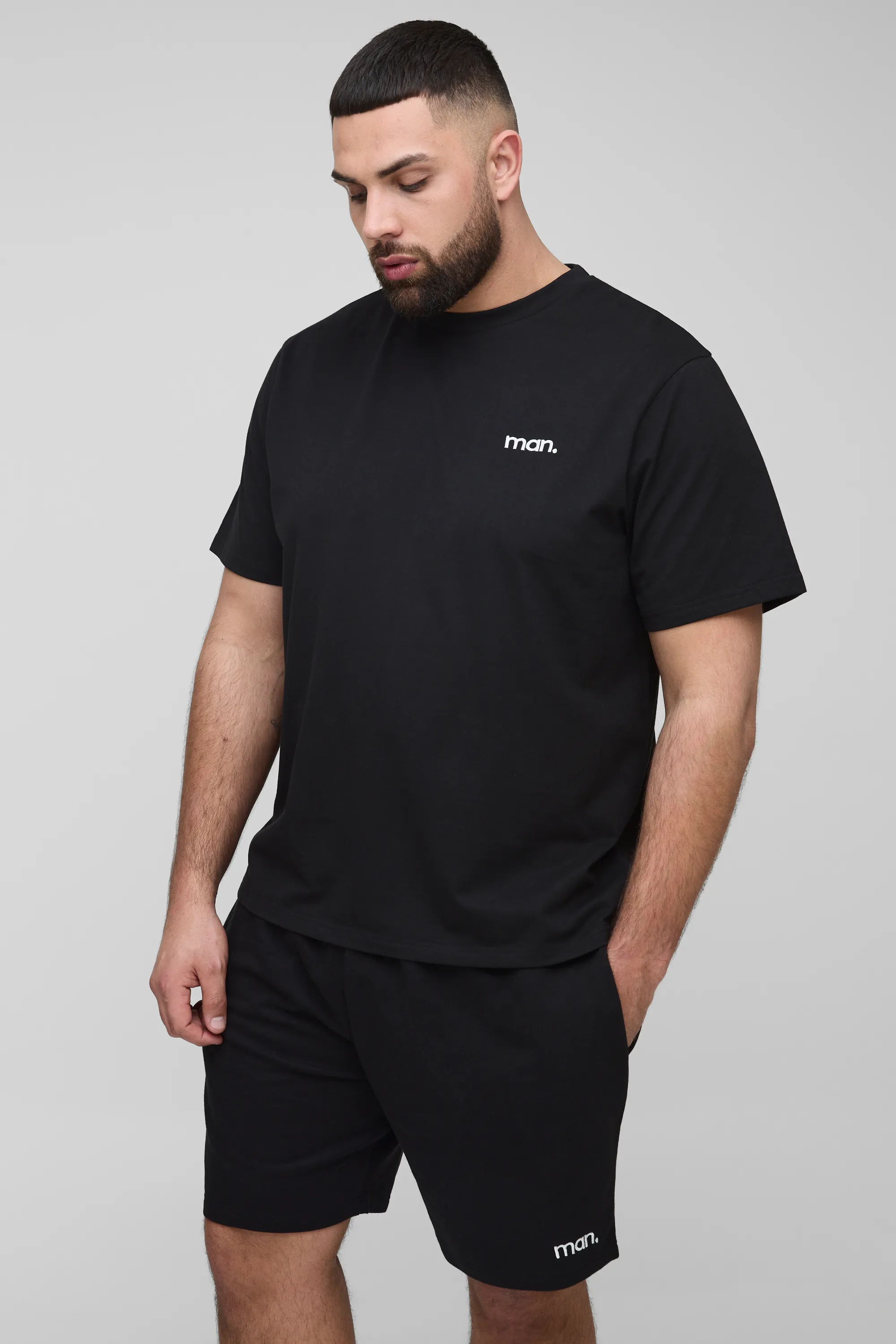 Plus Man Embroidered Regular Fit T-Shirt & Short Set 1 Plus Man Embroidered Regular Fit T-Shirt & Short Set