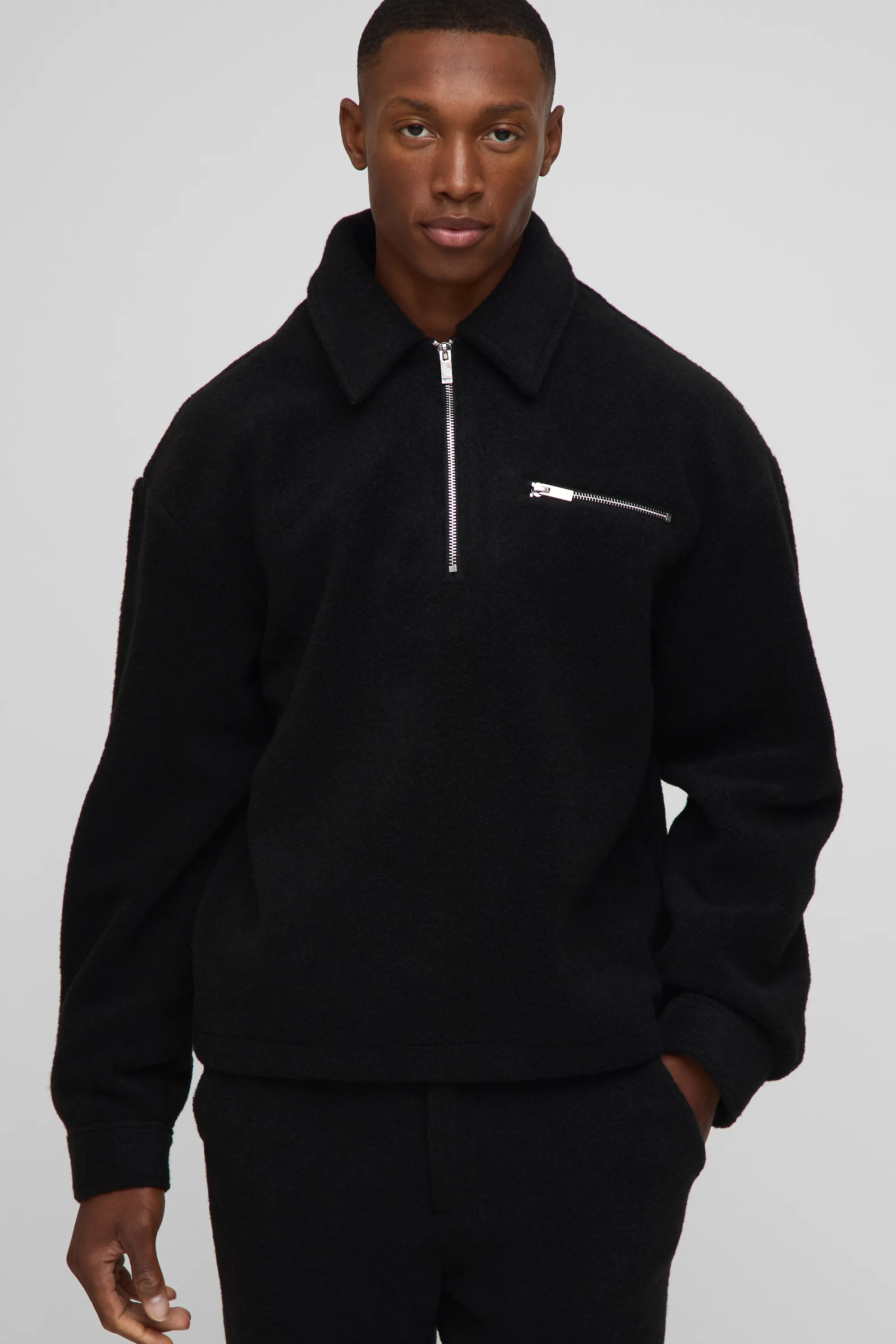 Oversized Wool Look 1/4 Zip Overhead Overshirt