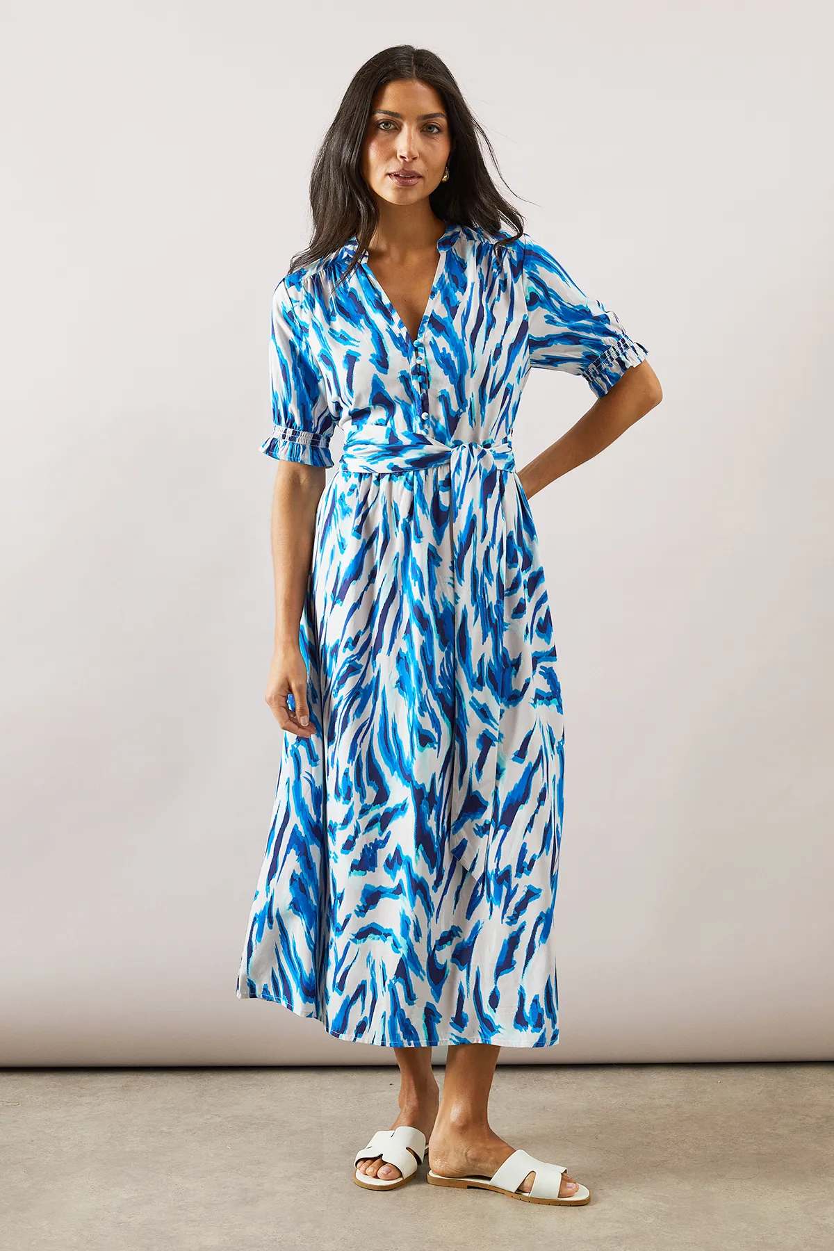 Animal Collarless Midi Shirt Dress 1 Animal Collarless Midi Shirt Dress