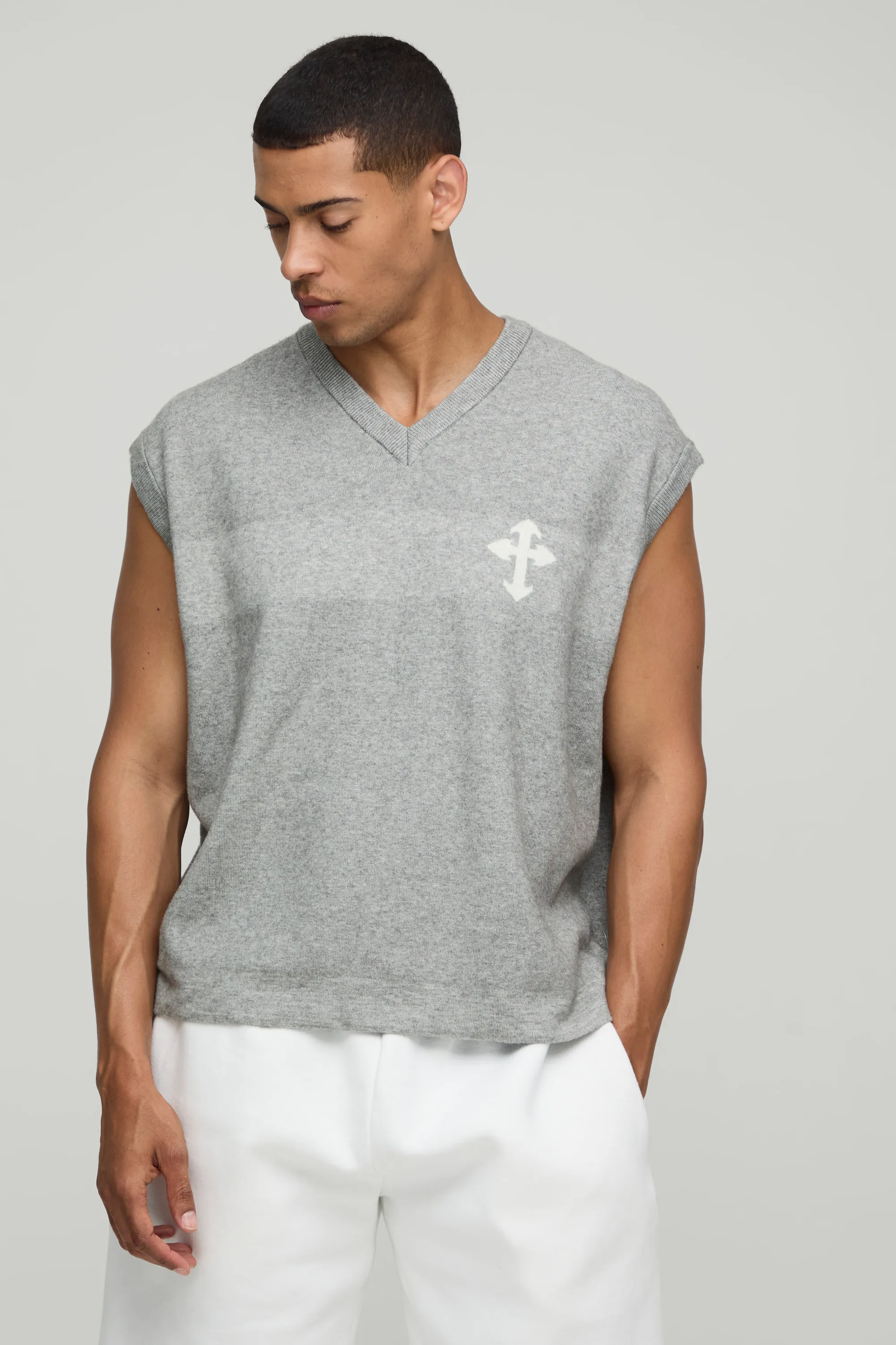 Oversized Boxy Cross Jacquard Knitted Vest