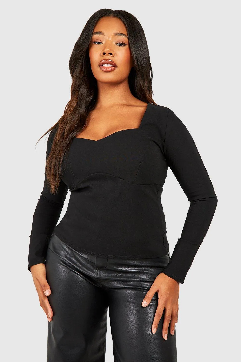 Plus Square Neck Sweetheart Bengaline Corset Top 1 Plus Square Neck Sweetheart Bengaline Corset Top