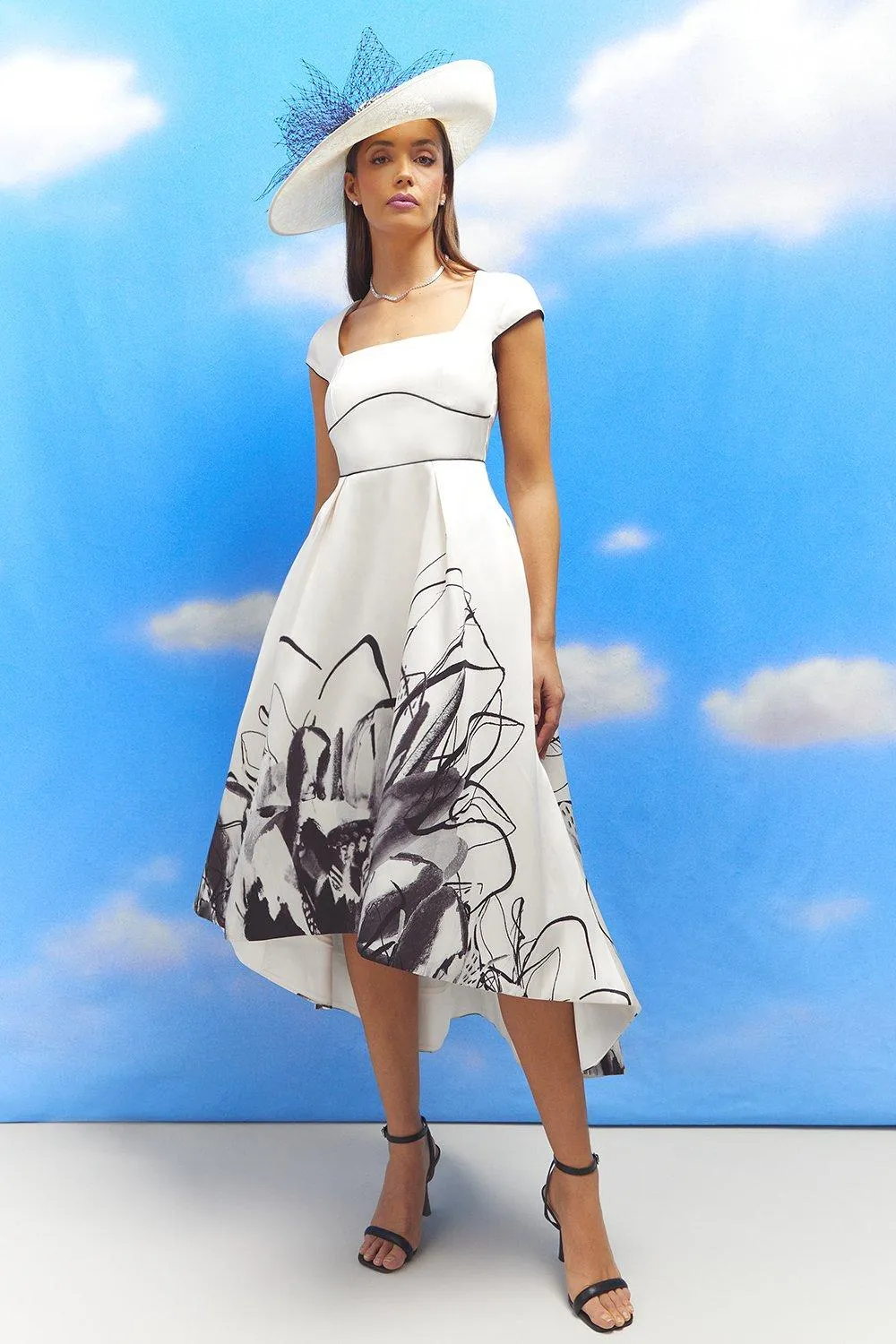 Lisa Tan Floral Placement Print Twill Midi Dress 1 Lisa Tan Floral Placement Print Twill Midi Dress