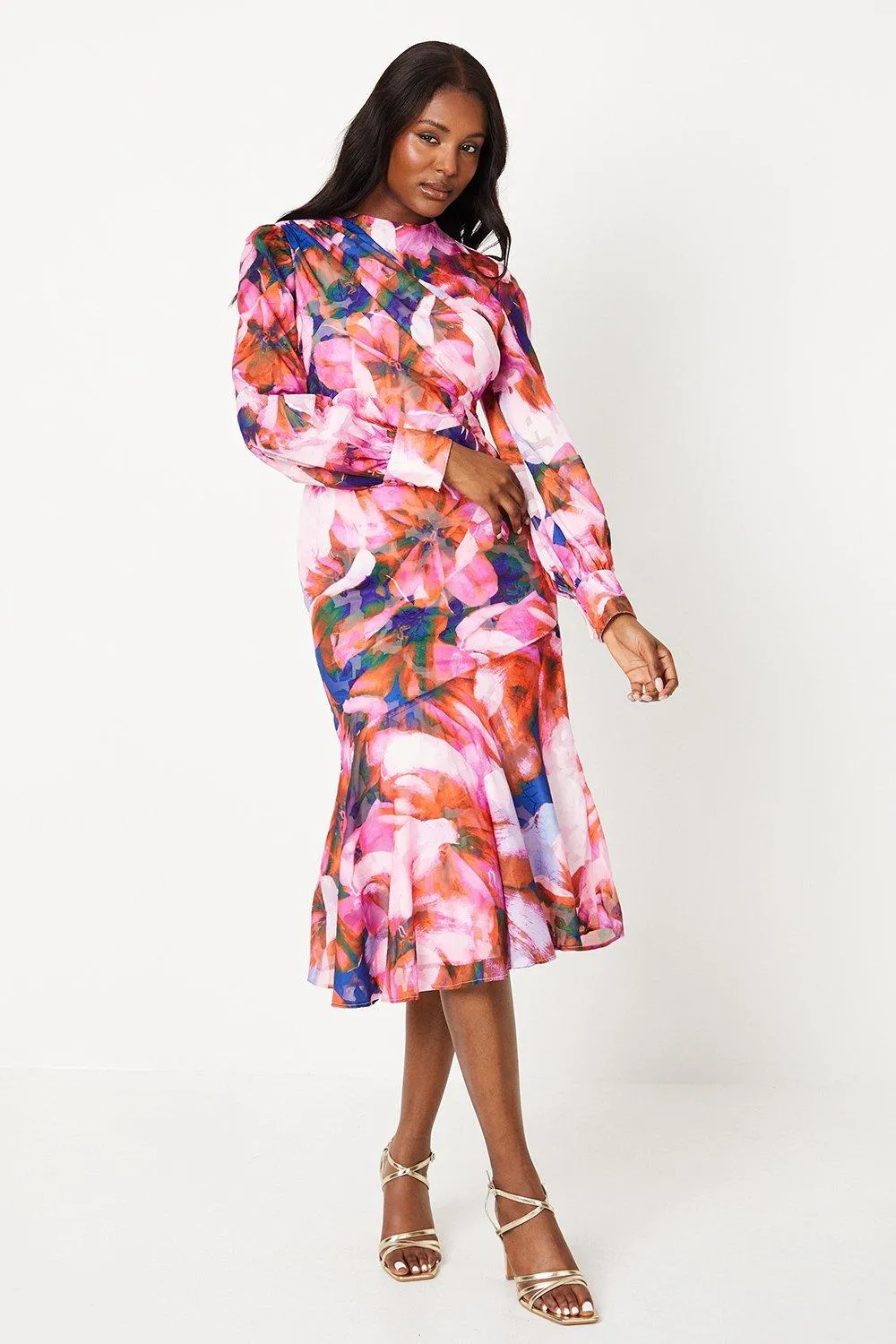 Floral Jacquard Midi Wedding Guest Dress 1 Floral Jacquard Midi Wedding Guest Dress