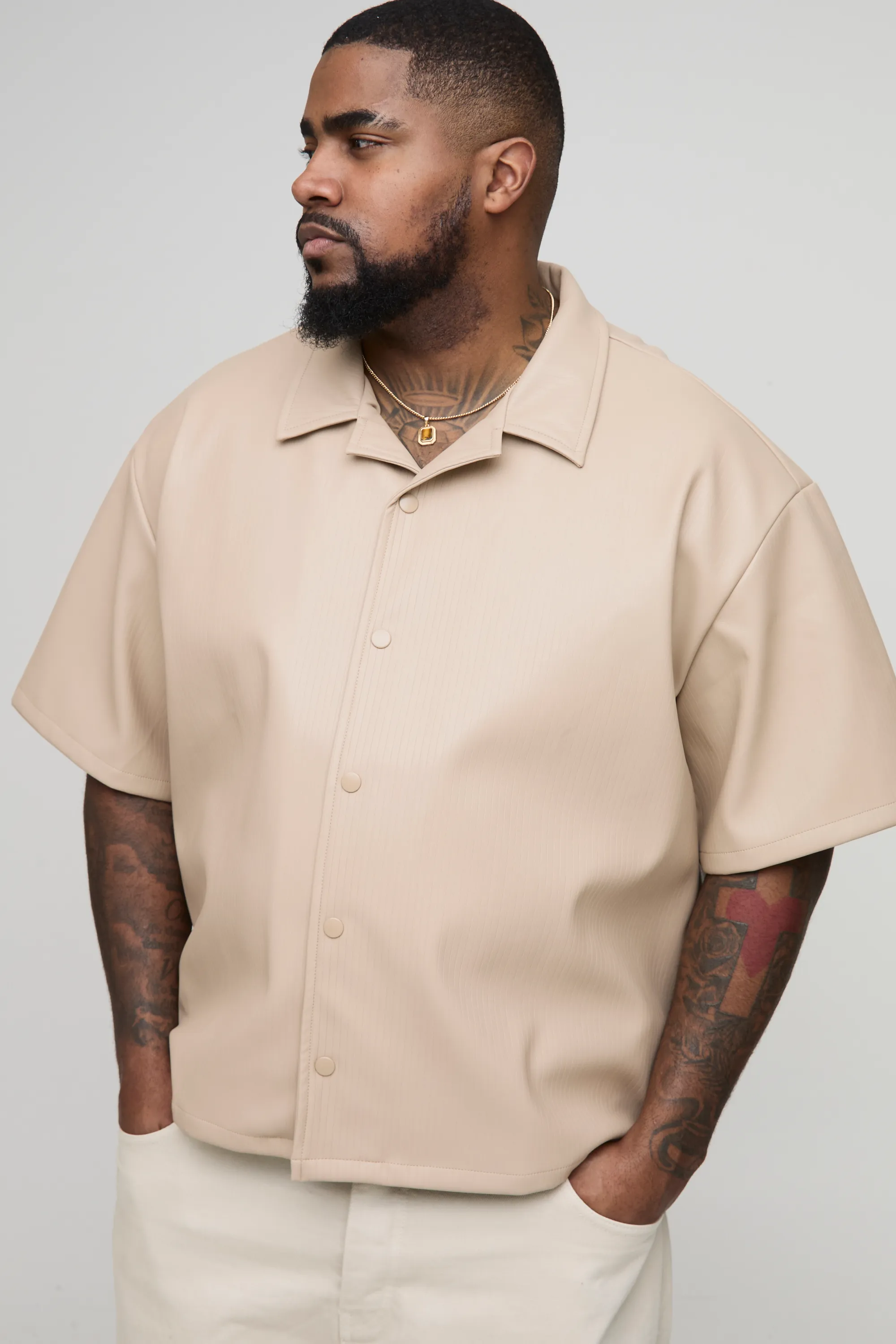Plus Pleated PU Boxy Oversized Shirt 1 Plus Pleated PU Boxy Oversized Shirt