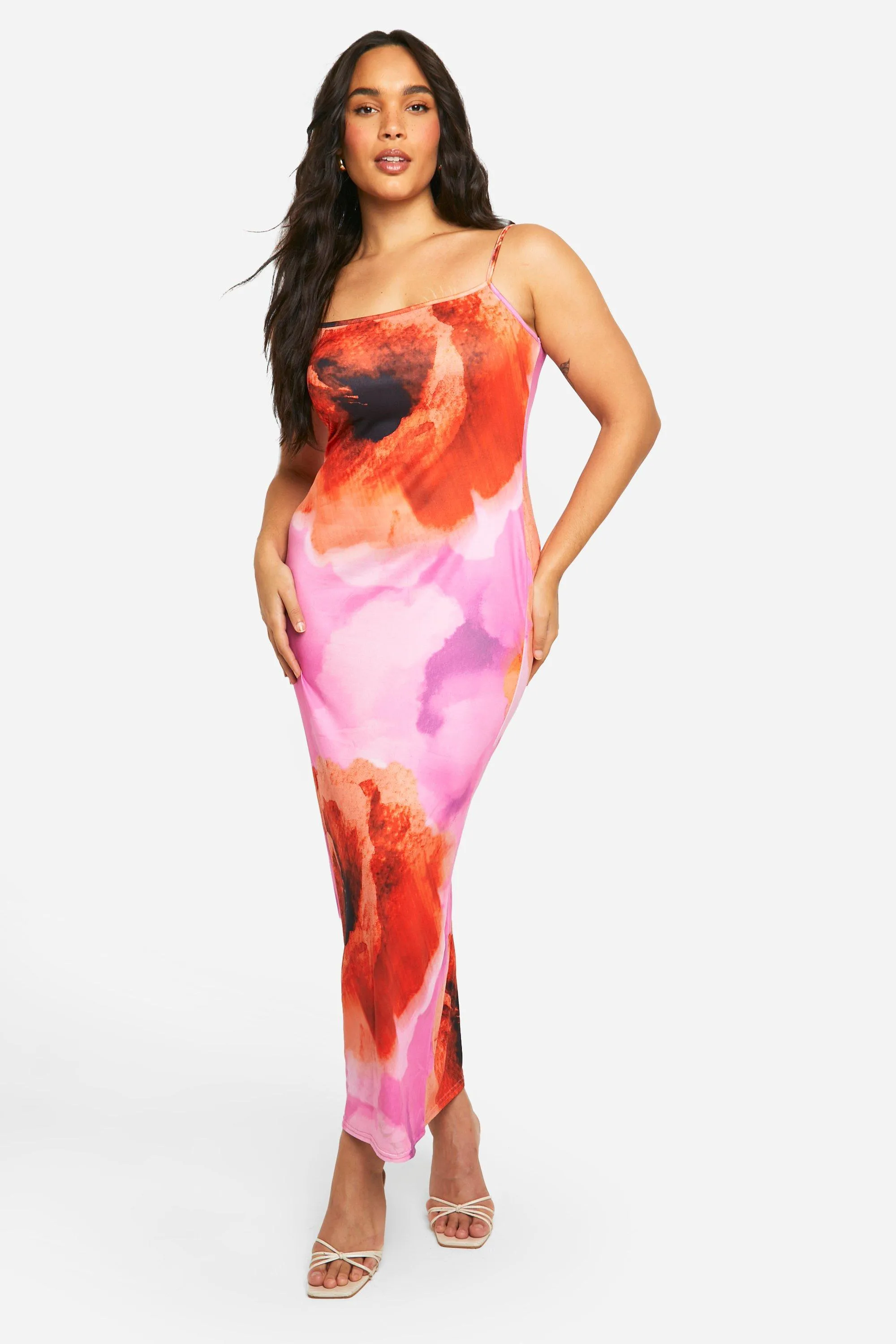 Plus Printed Super Soft Scoop Neck Maxi Dress