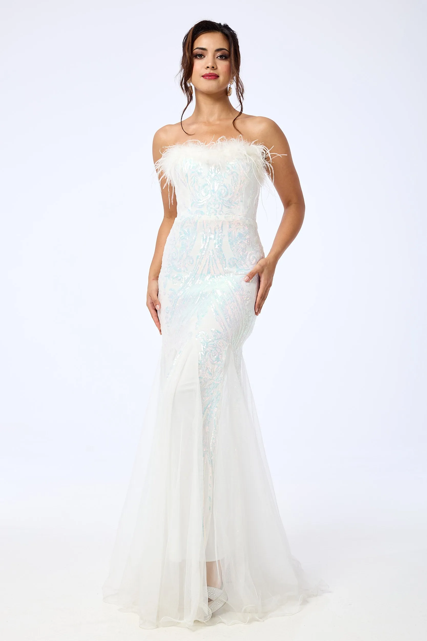 Pearl - White Bandeau Sequin Maxi Dress