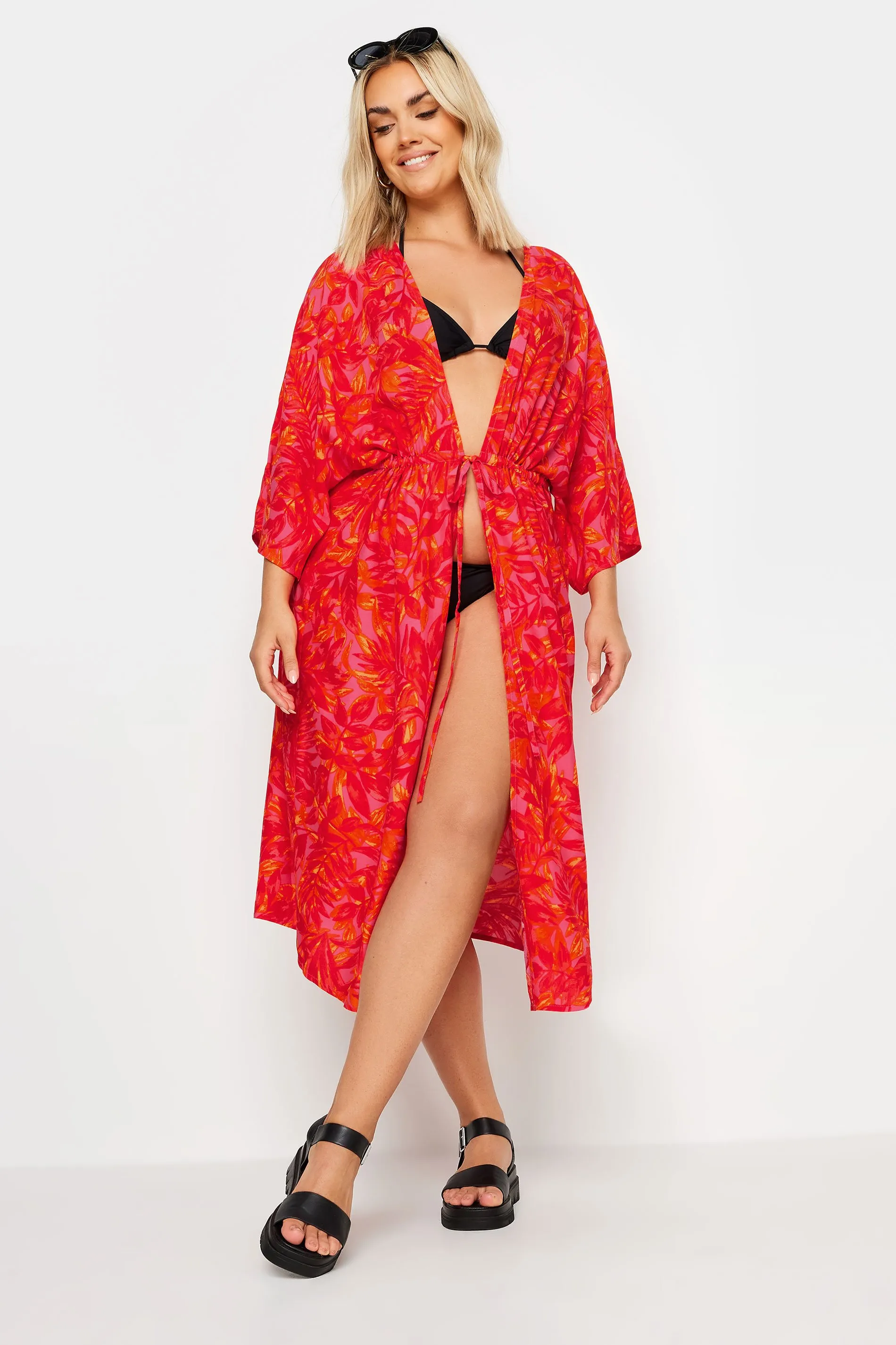 Leaf Print Midi Kimono