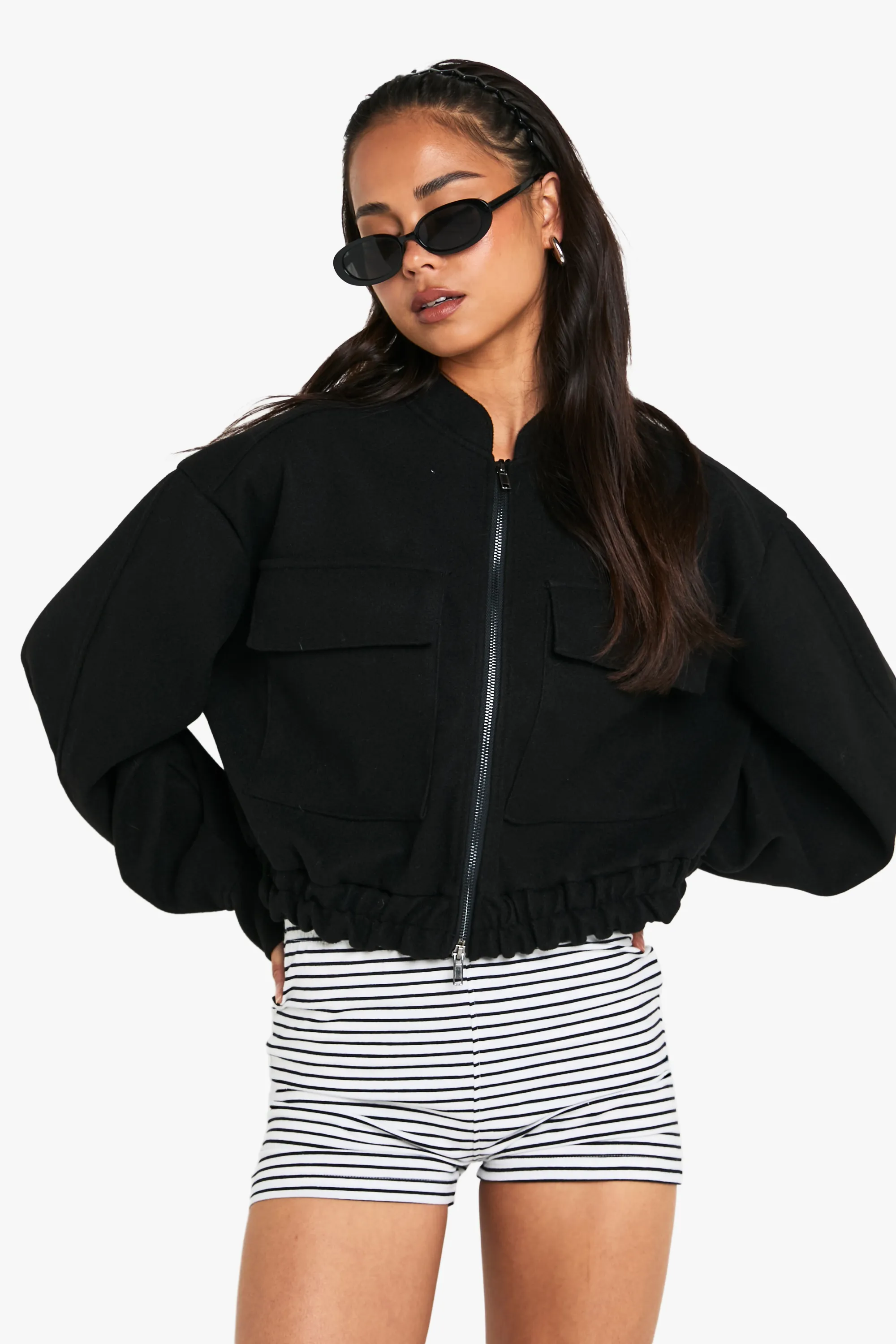 Wool Look Double Zip Bomber Jacket 1 Wool Look Double Zip Bomber Jacket