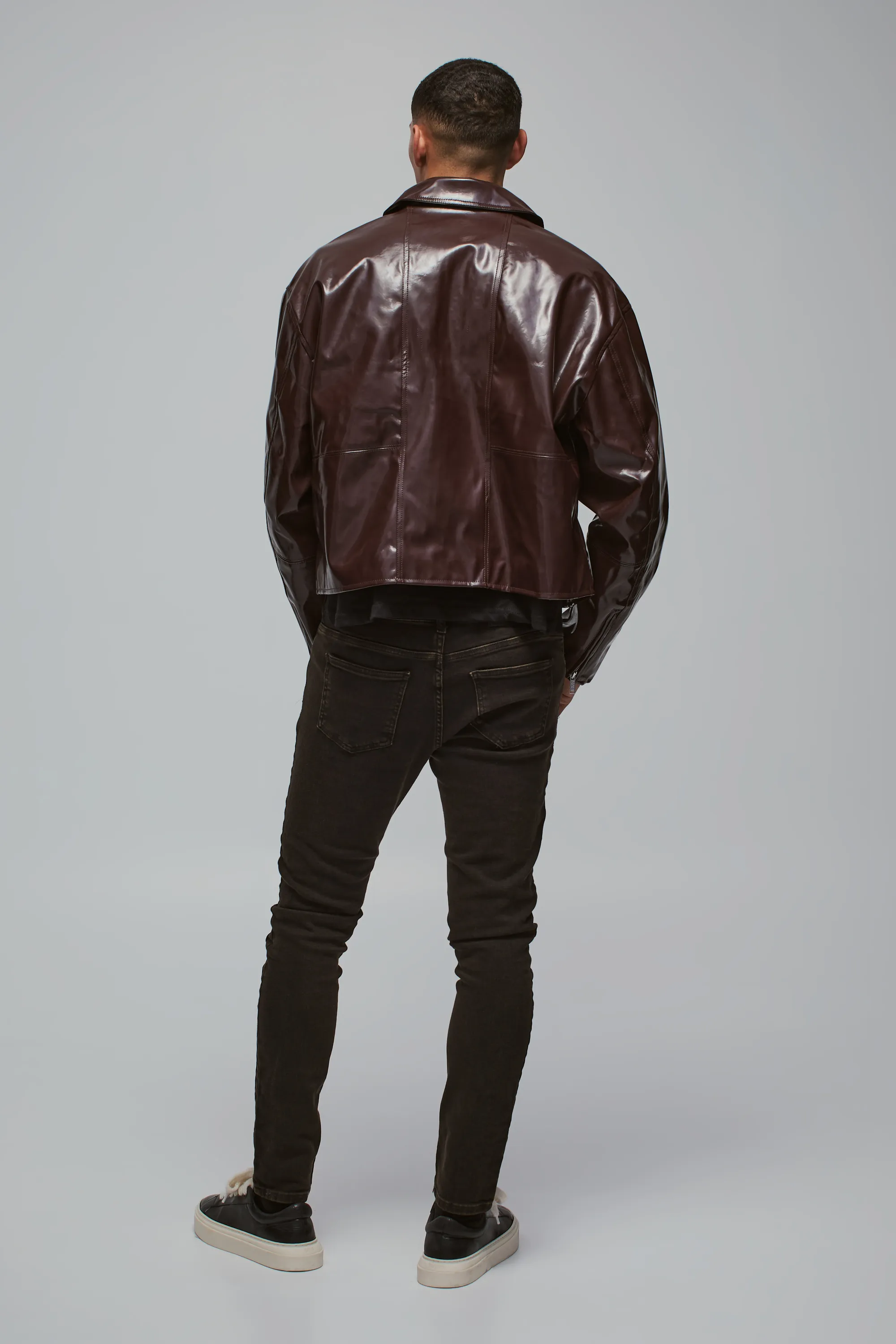 Boxy Vinyl PU Harrington Jacket In Burgundy 2 Boxy Vinyl PU Harrington Jacket In Burgundy