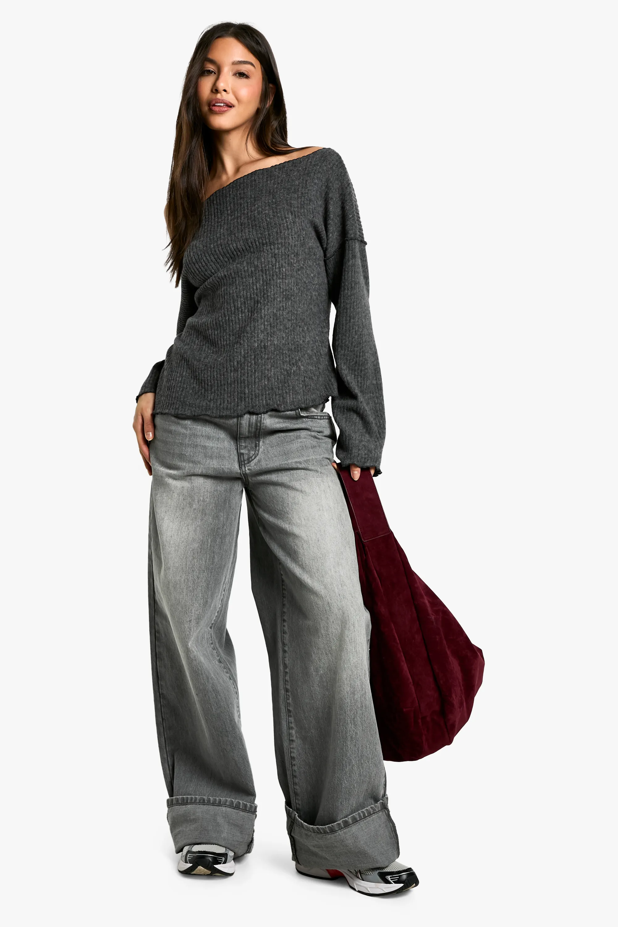 Brushed Chunky Rib Off Off Shoulder Top 3 Brushed Chunky Rib Off Off Shoulder Top