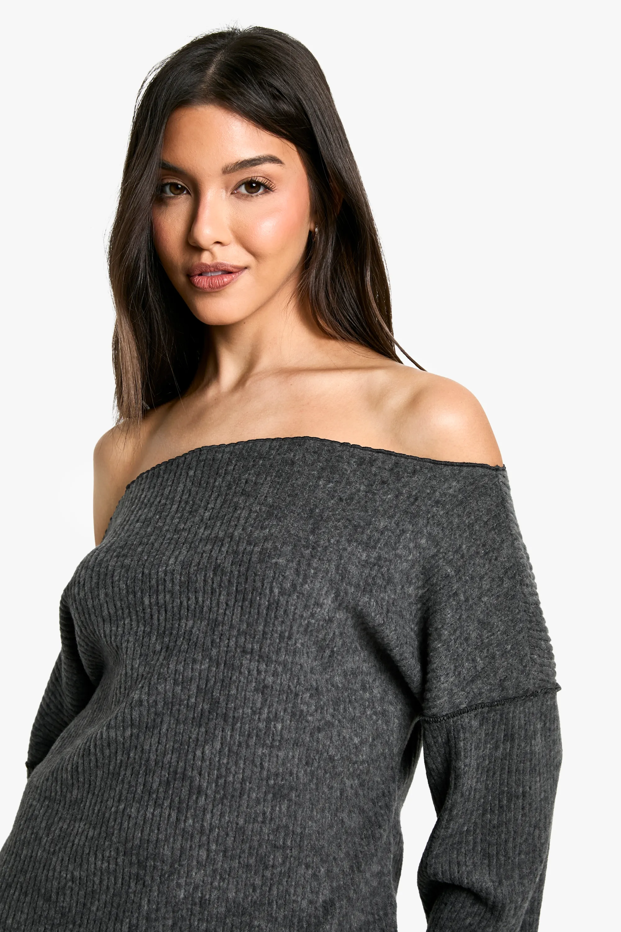 Brushed Chunky Rib Off Off Shoulder Top 4 Brushed Chunky Rib Off Off Shoulder Top