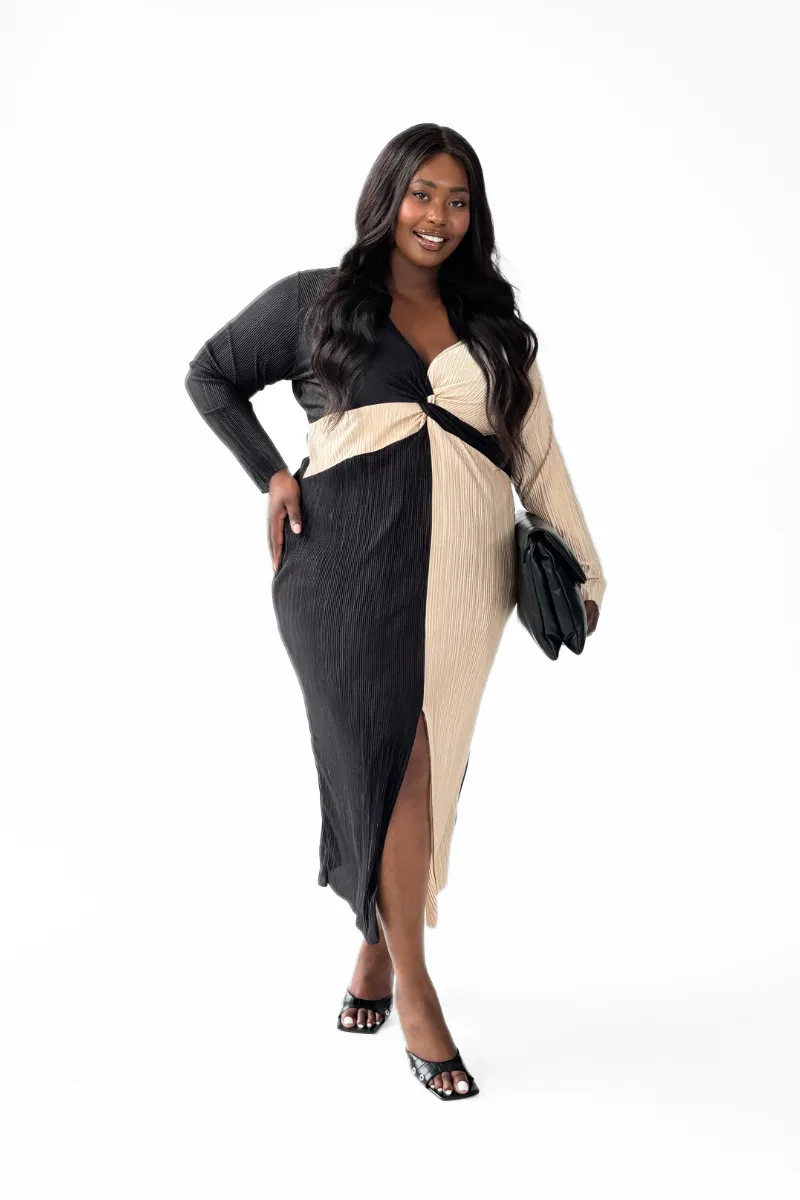 Curve Twist Front Colour Block Midi Dress 1 Curve Twist Front Colour Block Midi Dress
