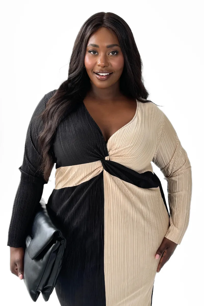 Curve Twist Front Colour Block Midi Dress 3 Curve Twist Front Colour Block Midi Dress