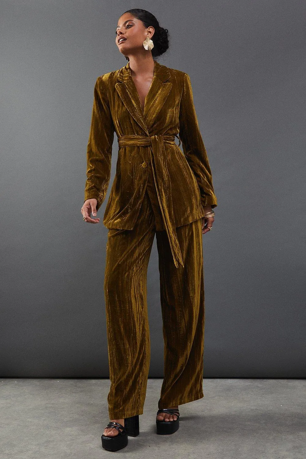 Crushed Velvet High Waisted Tailored Trouser 1 Crushed Velvet High Waisted Tailored Trouser