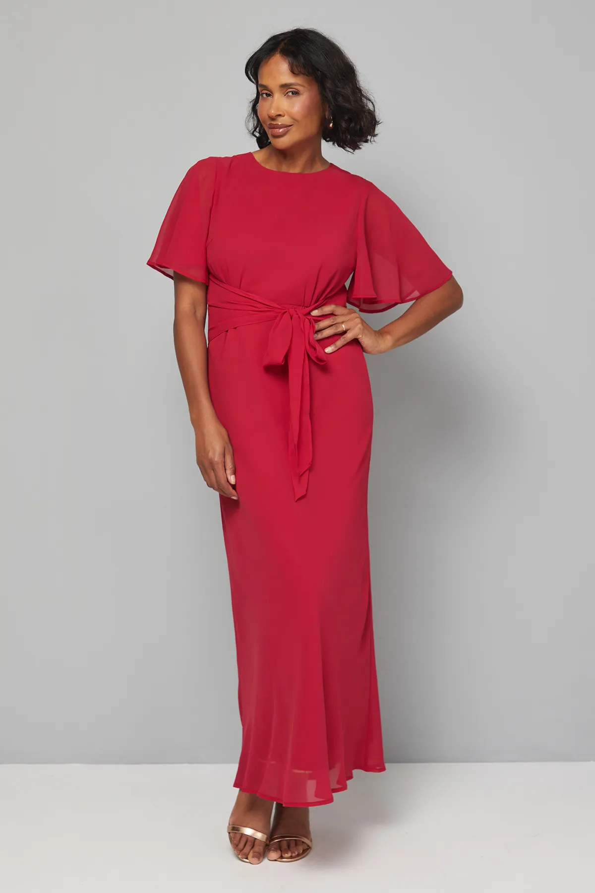 Bias Cut Belted Maxi Dress