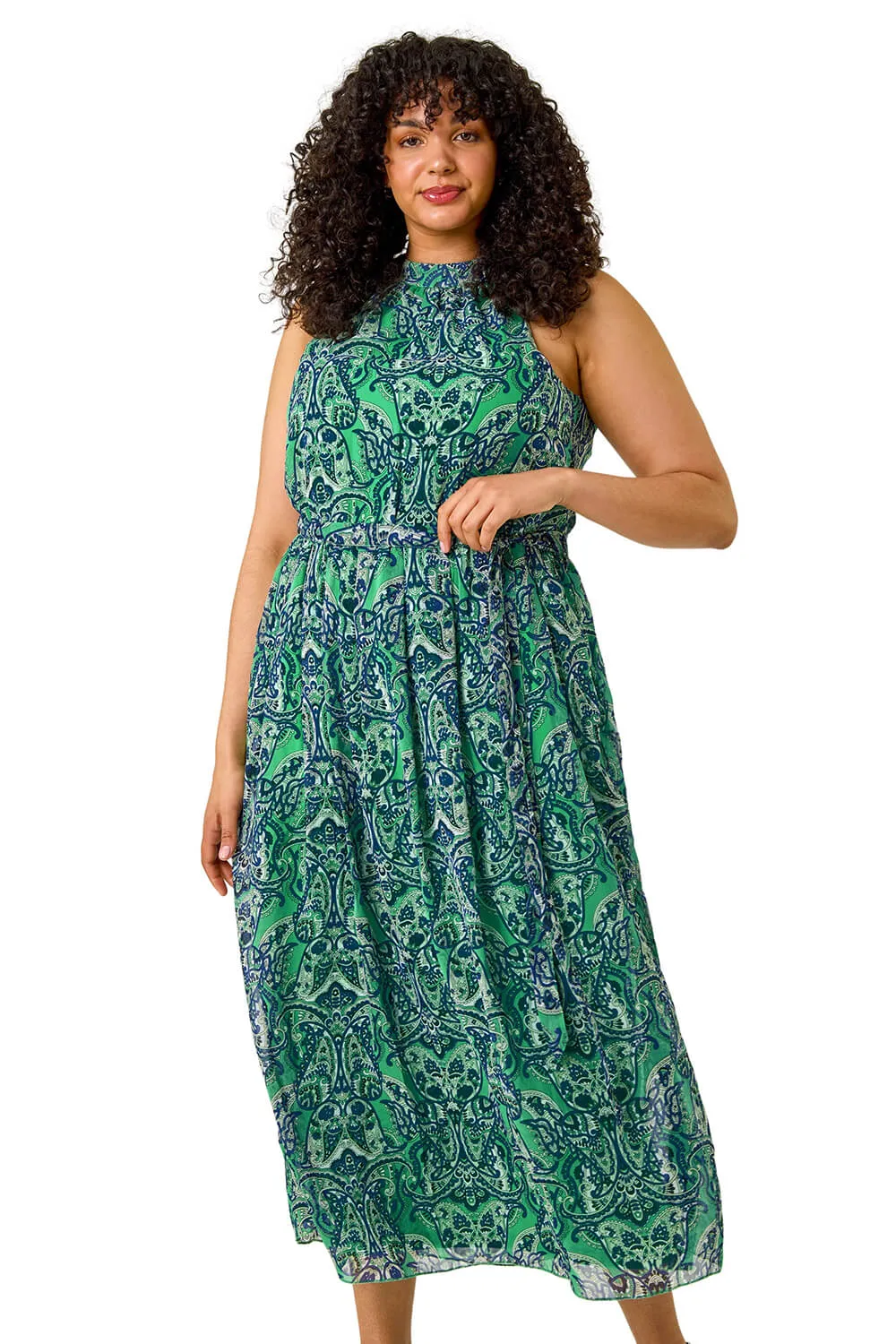 Curve Abstract Print Halter Maxi Dress