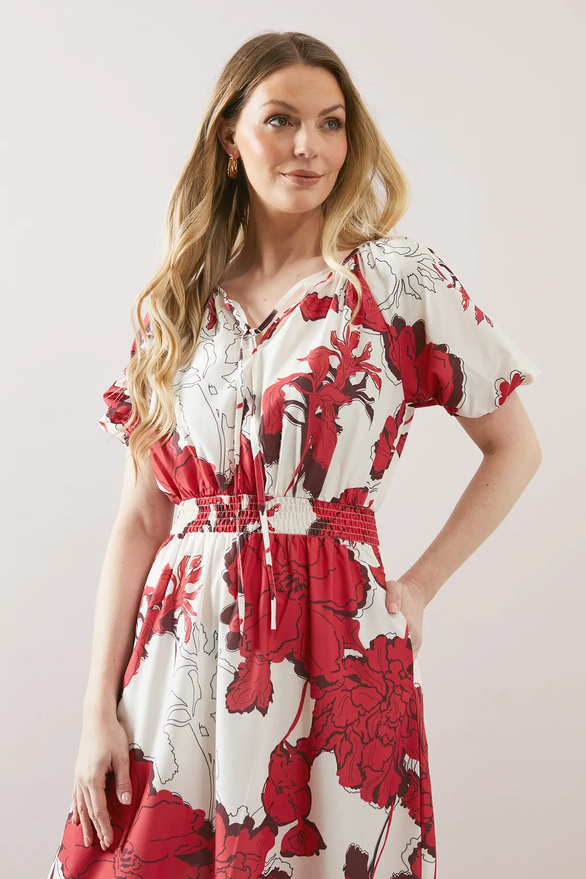 Floral Puff Sleeve Tie Front Midaxi Dress 2 Floral Puff Sleeve Tie Front Midaxi Dress
