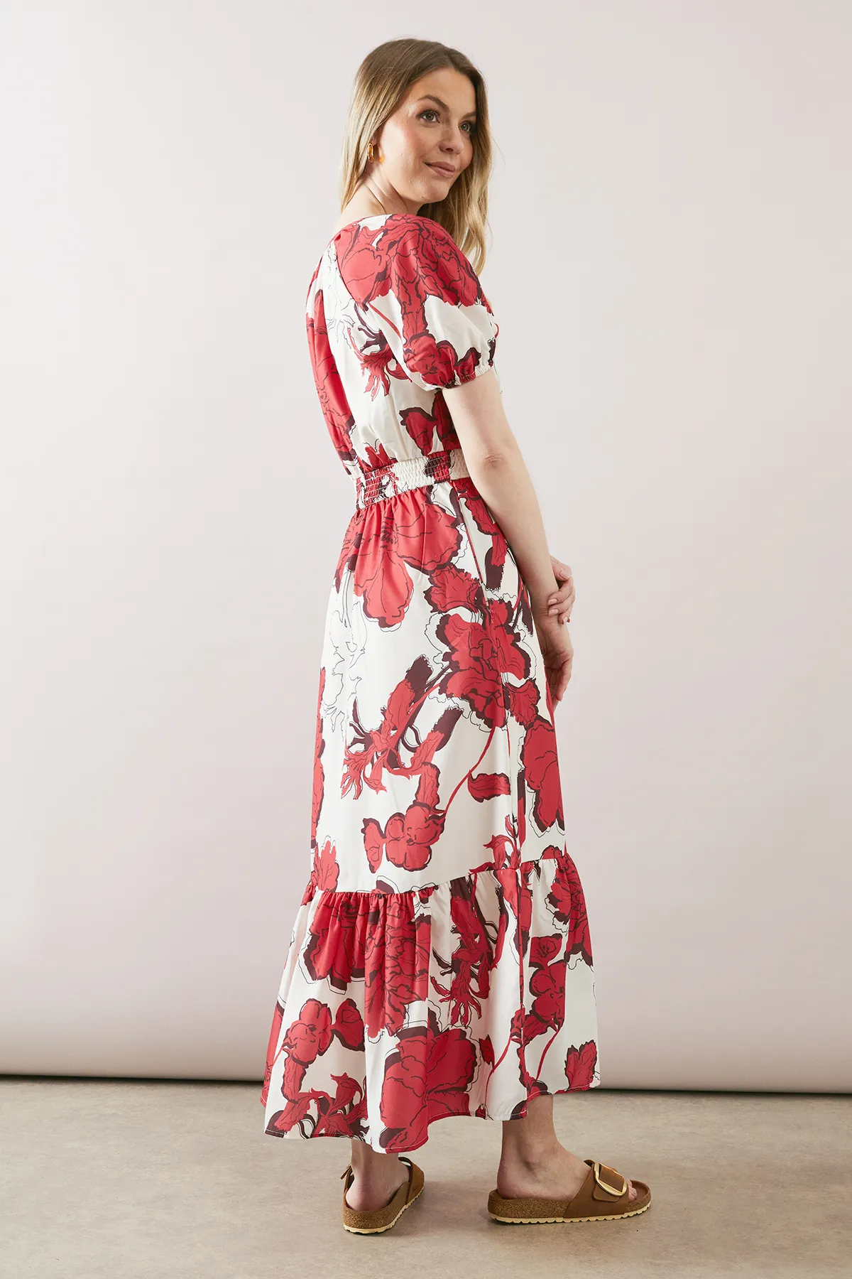 Floral Puff Sleeve Tie Front Midaxi Dress 3 Floral Puff Sleeve Tie Front Midaxi Dress