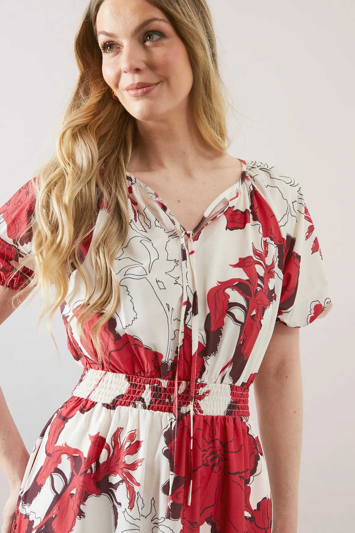 Floral Puff Sleeve Tie Front Midaxi Dress 4 Floral Puff Sleeve Tie Front Midaxi Dress