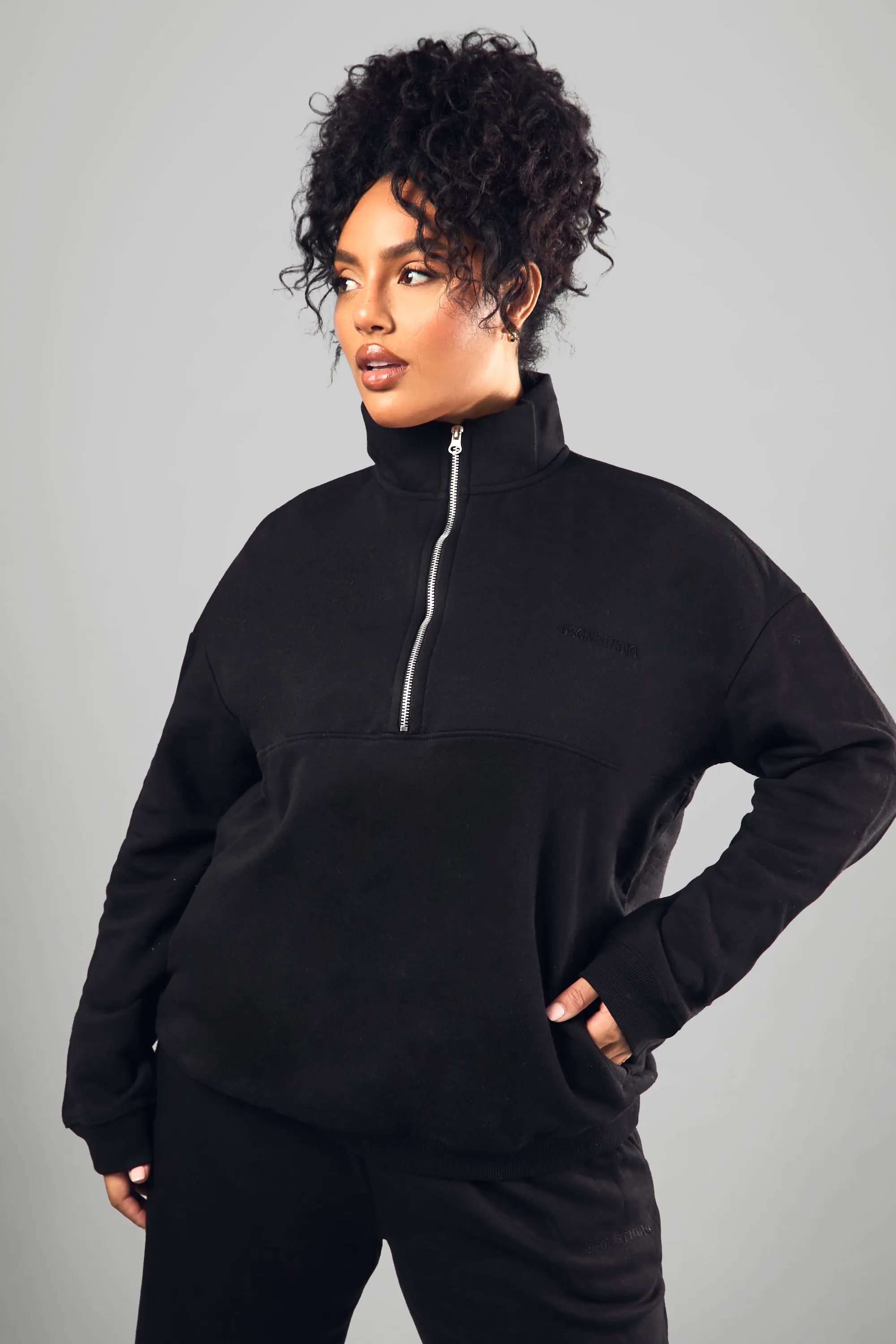 DSGN Studio Embroidered Half Zip Oversized Sweatshirt