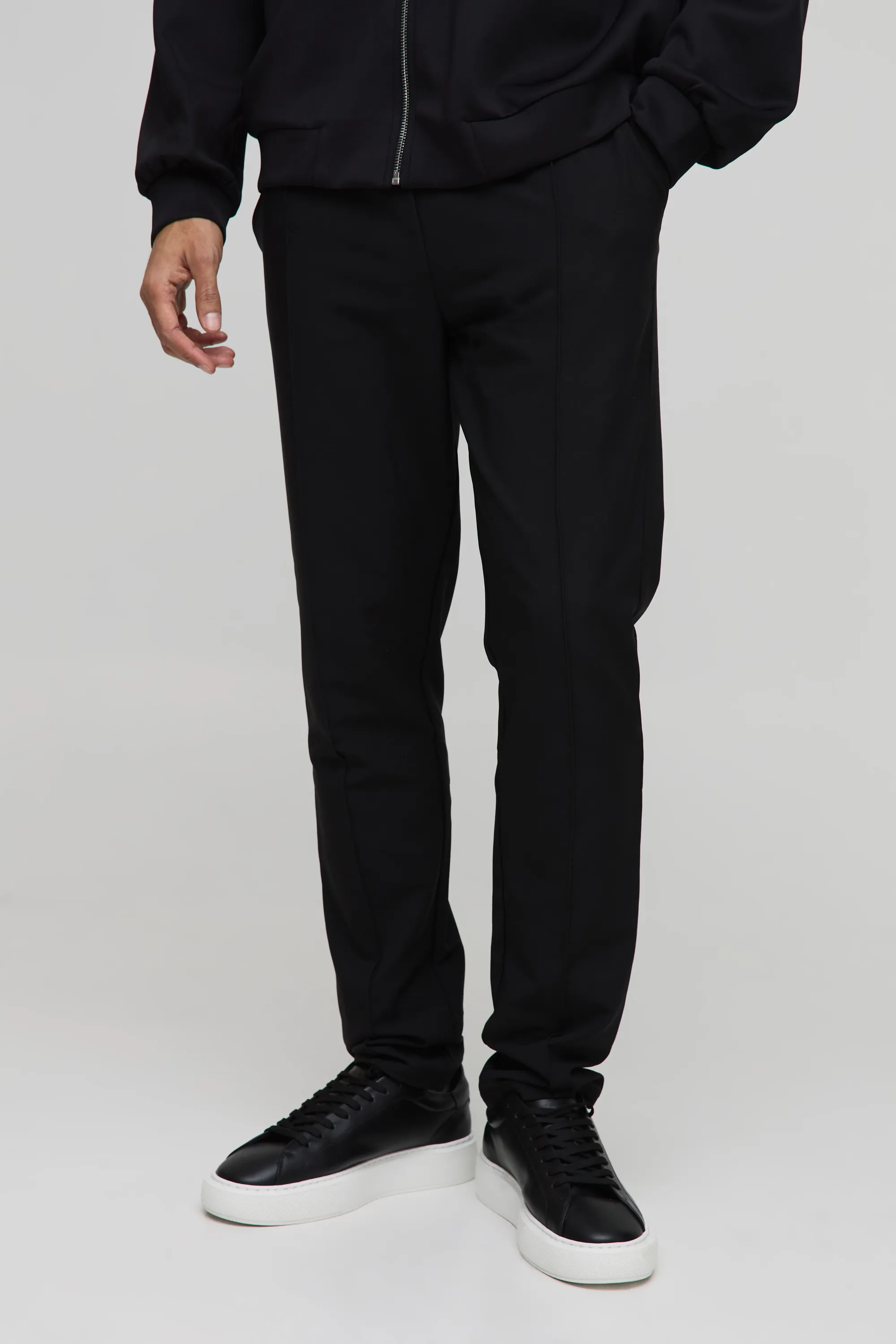 Elasticated Waist Slim Technical Stretch Pintuck Trousers