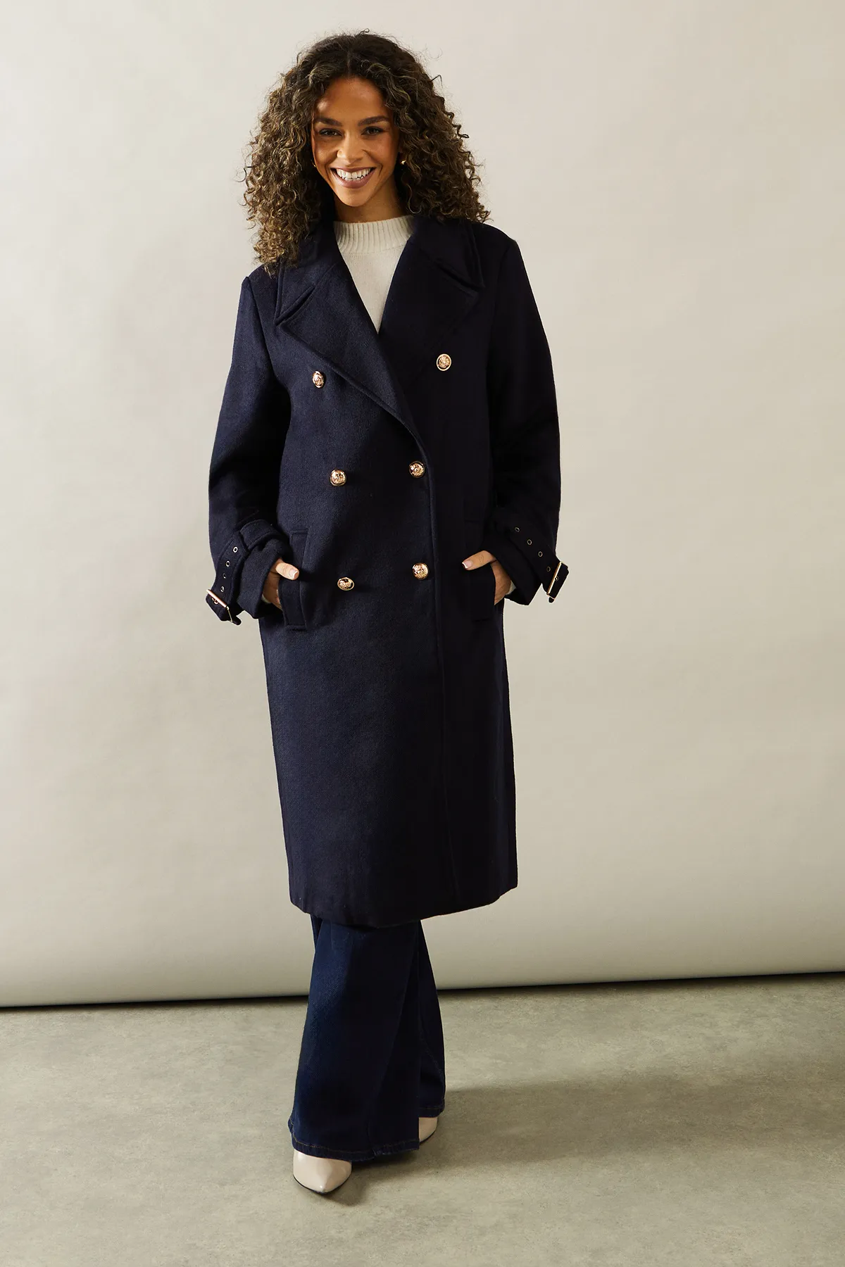 Buckle Detail Double Breasted Coat 1 Buckle Detail Double Breasted Coat