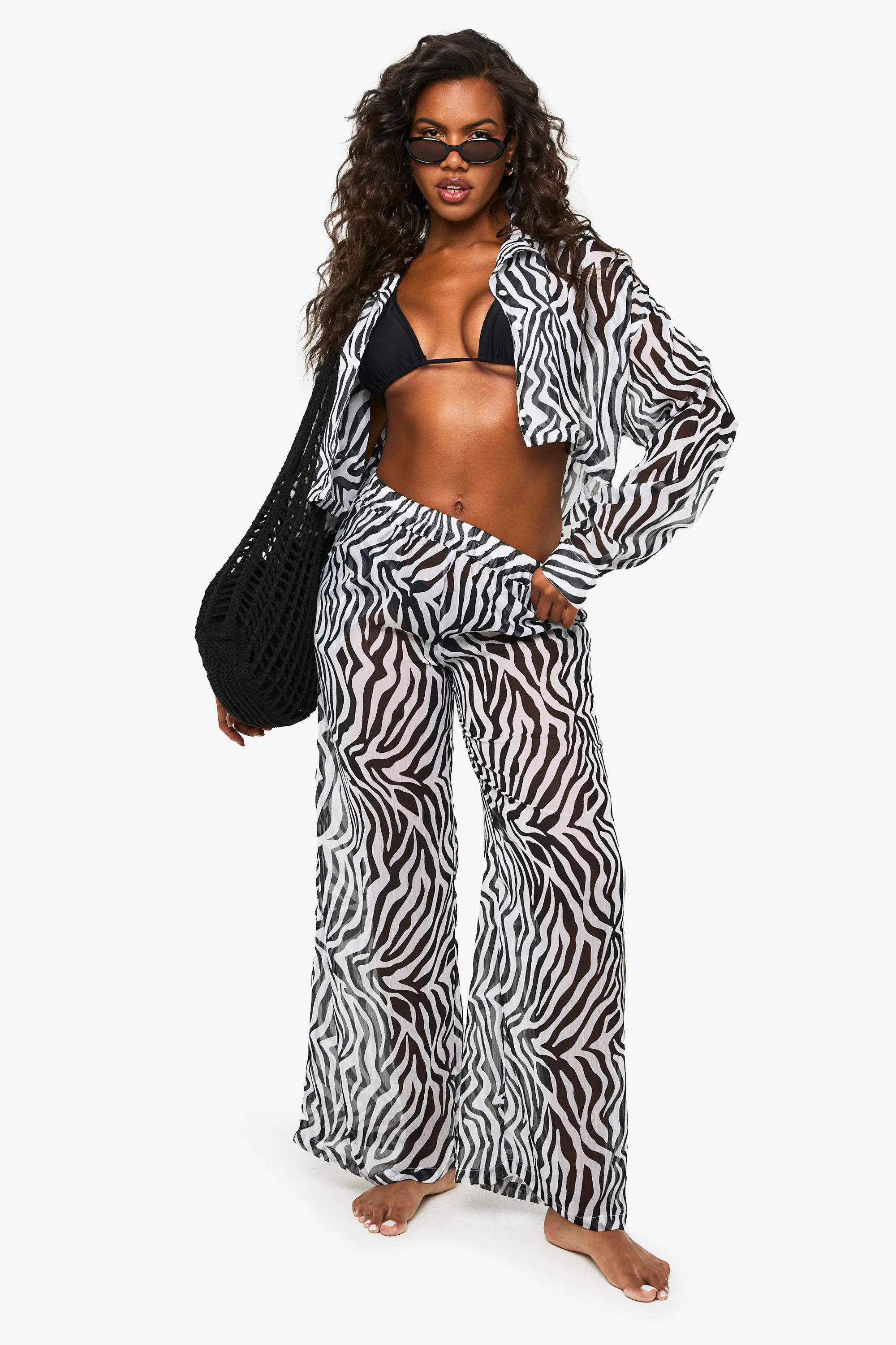 Beachwear Essentials Zebra Print Wide Leg Trousers