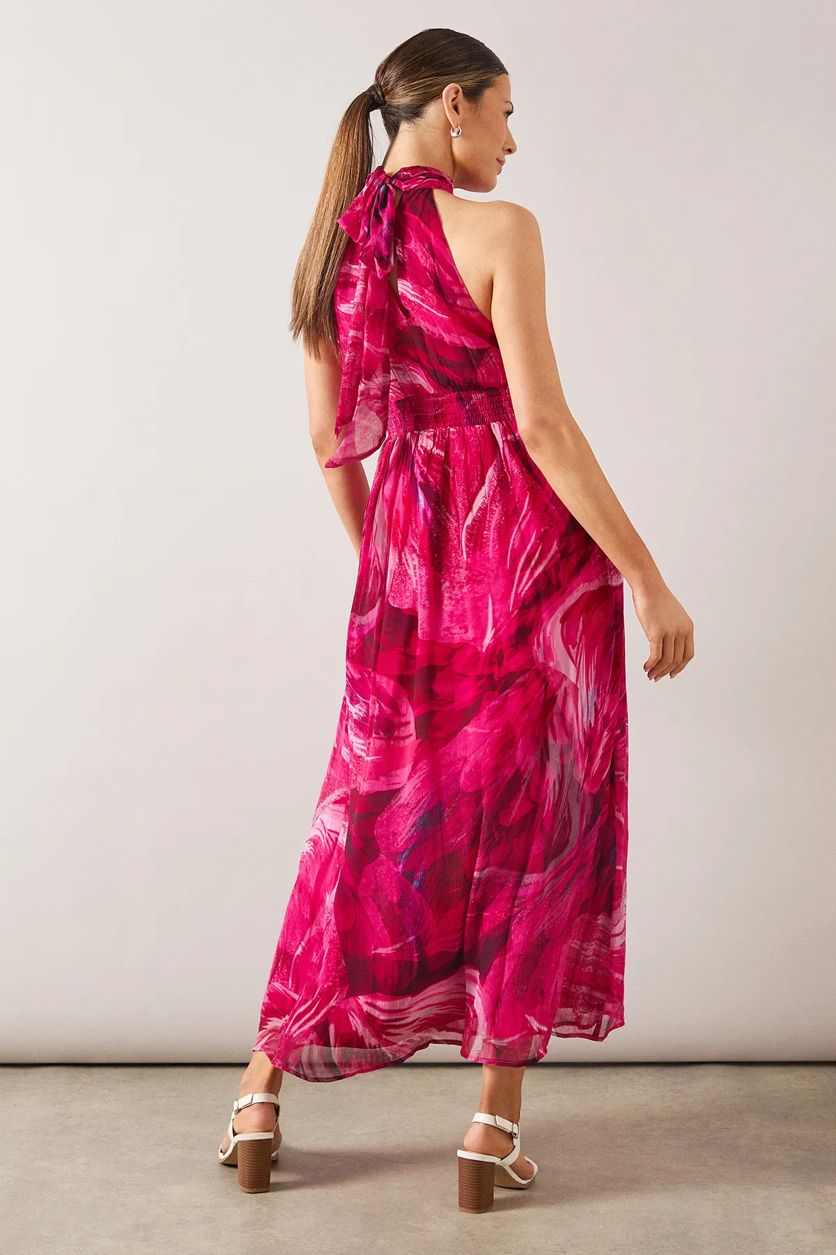 Feather Print Viscose Tie Neck Midi Dress 4 Feather Print Viscose Tie Neck Midi Dress
