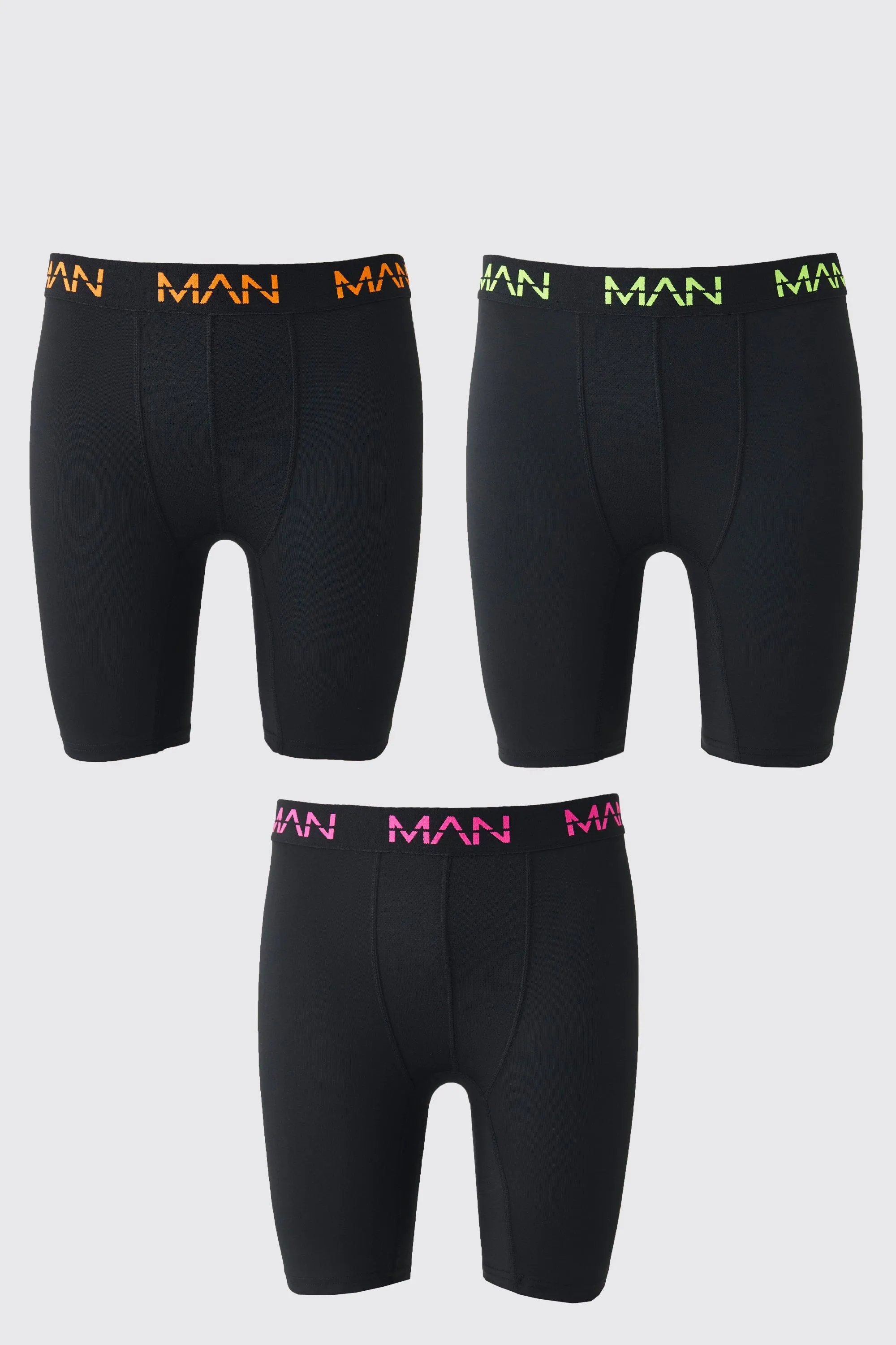 Man Active Performance 7inch Long 3 Pack Boxer Neon Logo 4 Man Active Performance 7inch Long 3 Pack Boxer Neon Logo