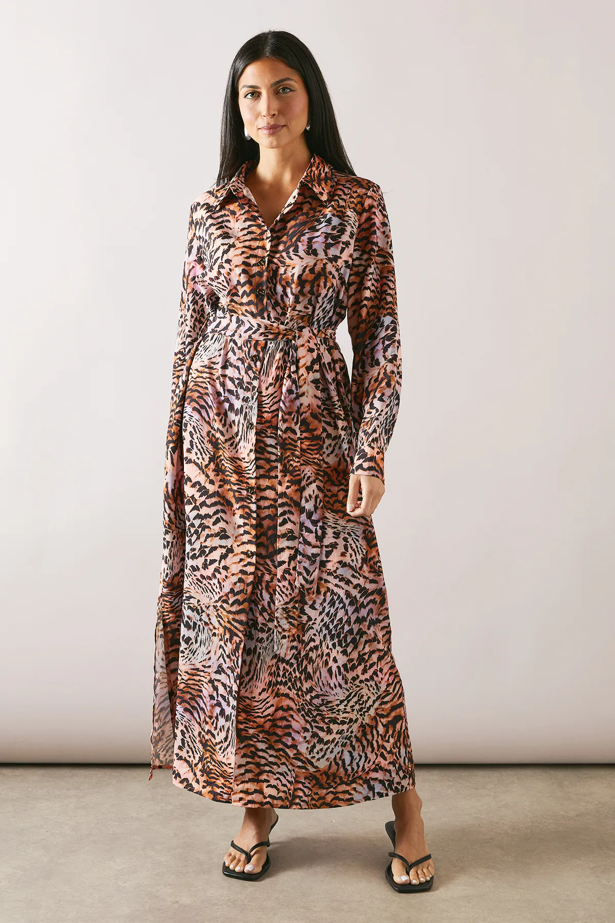 Animal Button Through Midi Shirt Dress