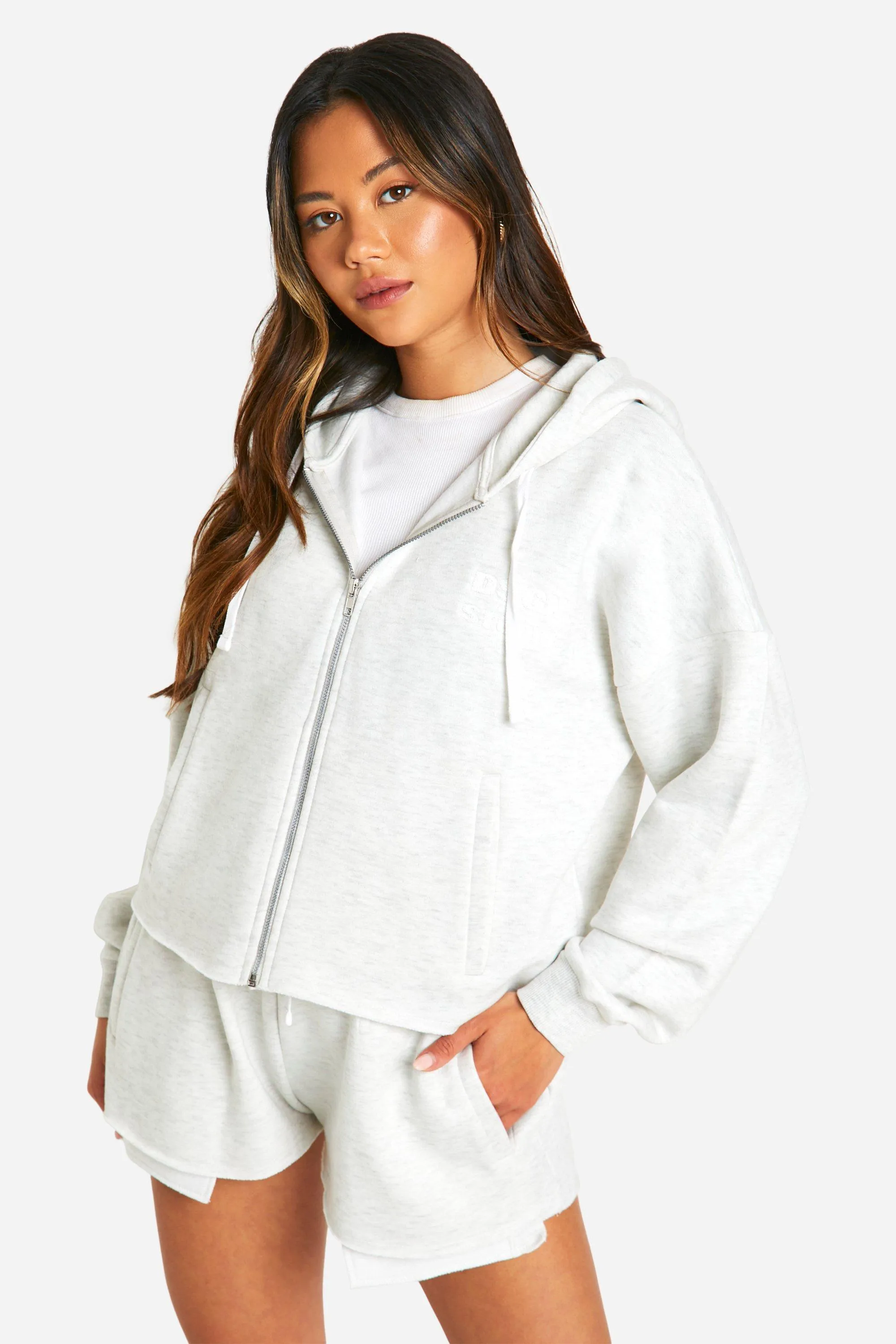 DSGN Studio Self Fabric Zip Through Hooded Short Tracksuit