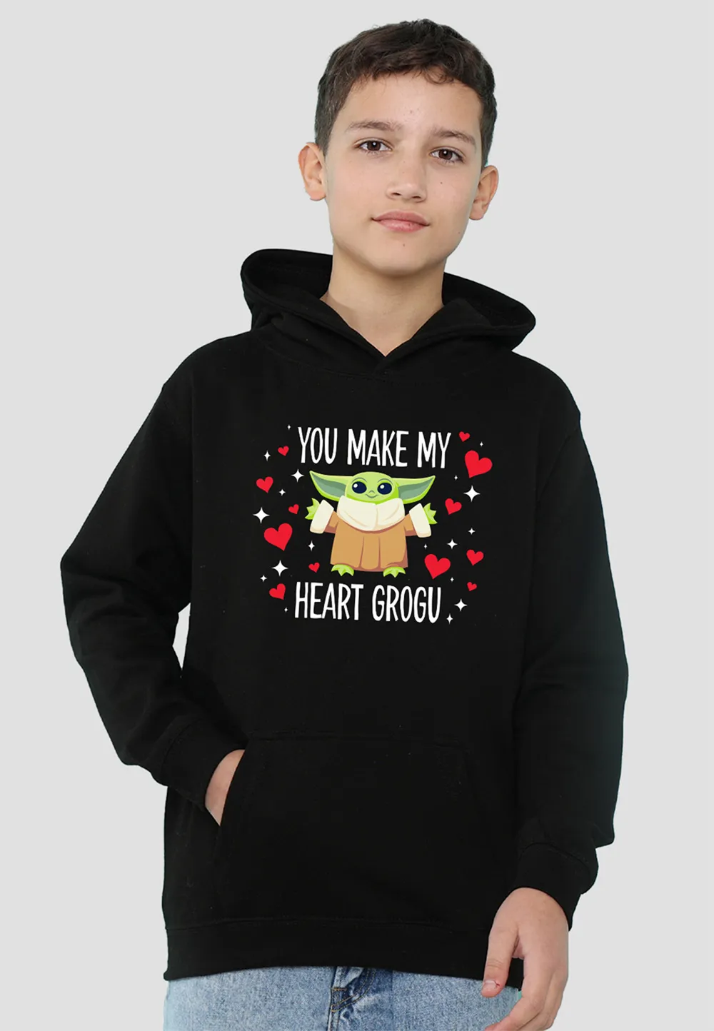 Star Wars You Make My Heart Grogu Youth Kids Pull-Over Hoodie, Black