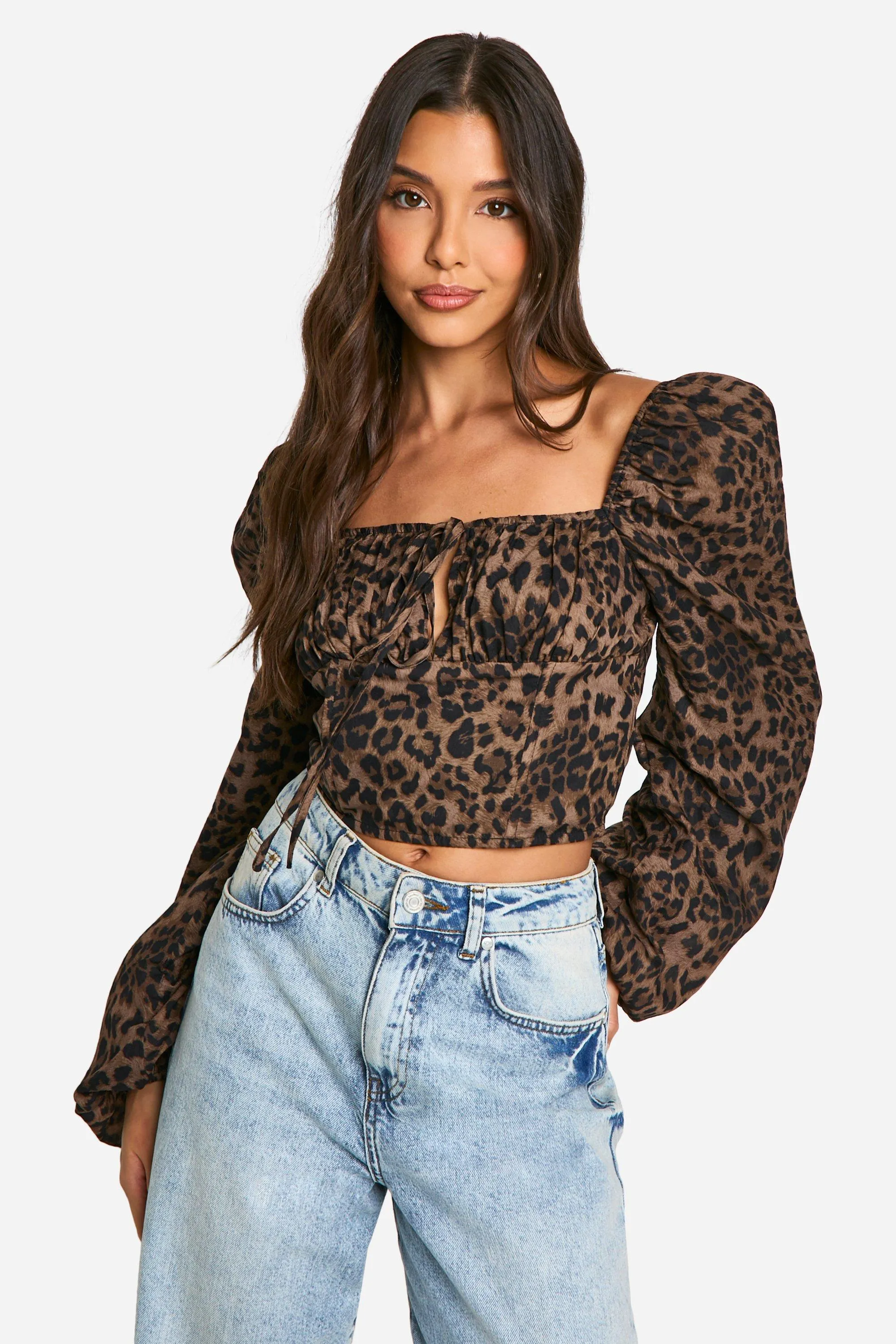 Leopard Print Puff Sleeve Milkmaid Top 1 Leopard Print Puff Sleeve Milkmaid Top