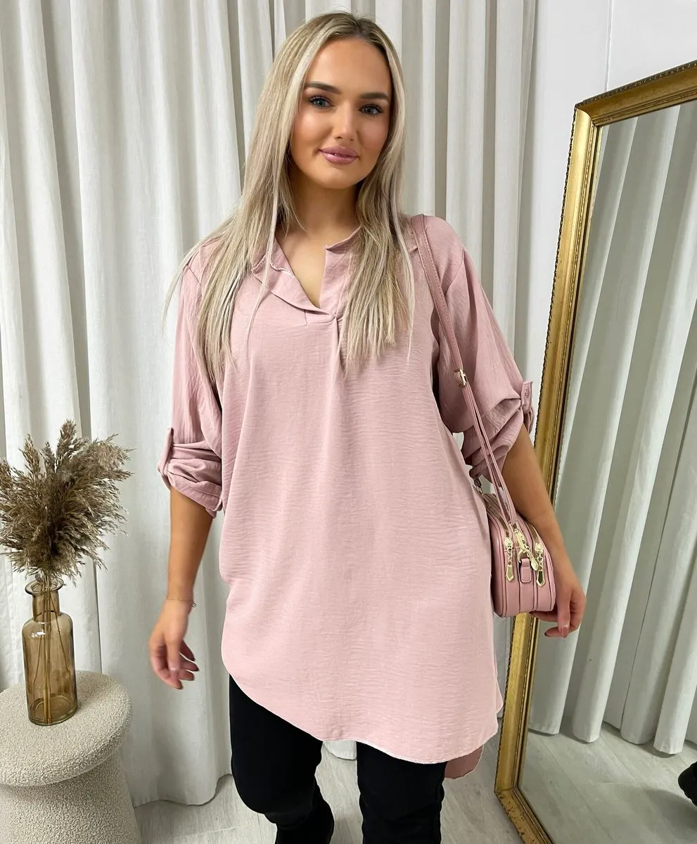 Emily Long Back Roll Up Sleeve Loose Fit Top 1 Emily Long Back Roll Up Sleeve Loose Fit Top