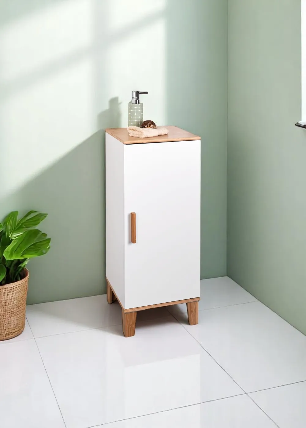 Amalfi White & Bamboo Freestanding Bathroom Cabinet 1 Amalfi White & Bamboo Freestanding Bathroom Cabinet
