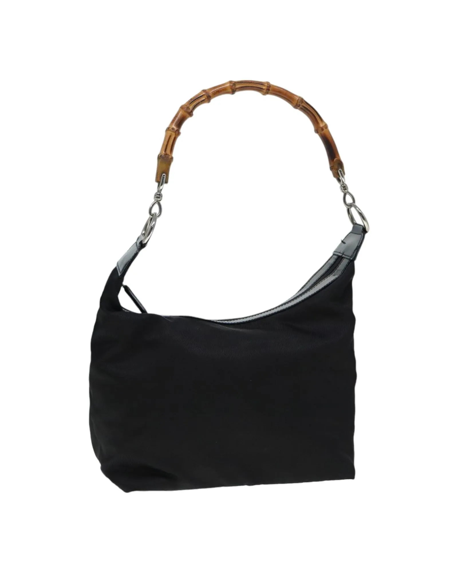 Preloved Bamboo Handle Shoulder Bag Black Nylon Women