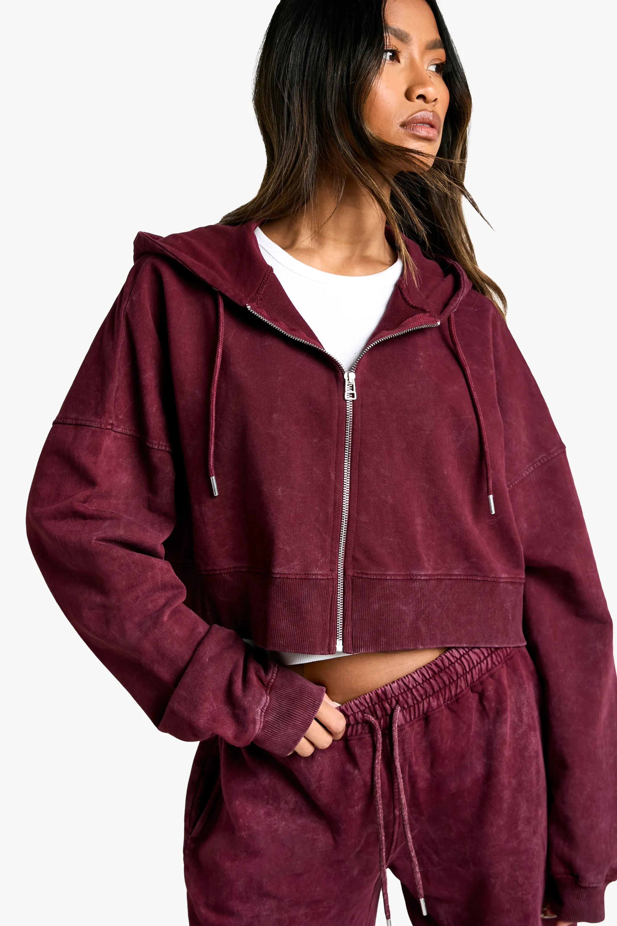 Overdyed Boxy Crop Zip Through Hoodie 1 Overdyed Boxy Crop Zip Through Hoodie