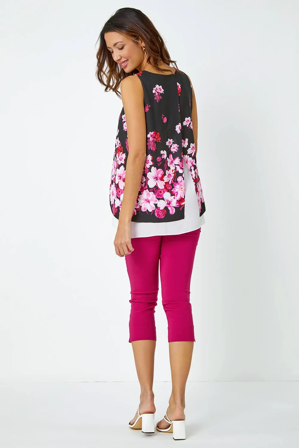 Sleeveless Floral Double Layer Chiffon Top 3 Sleeveless Floral Double Layer Chiffon Top