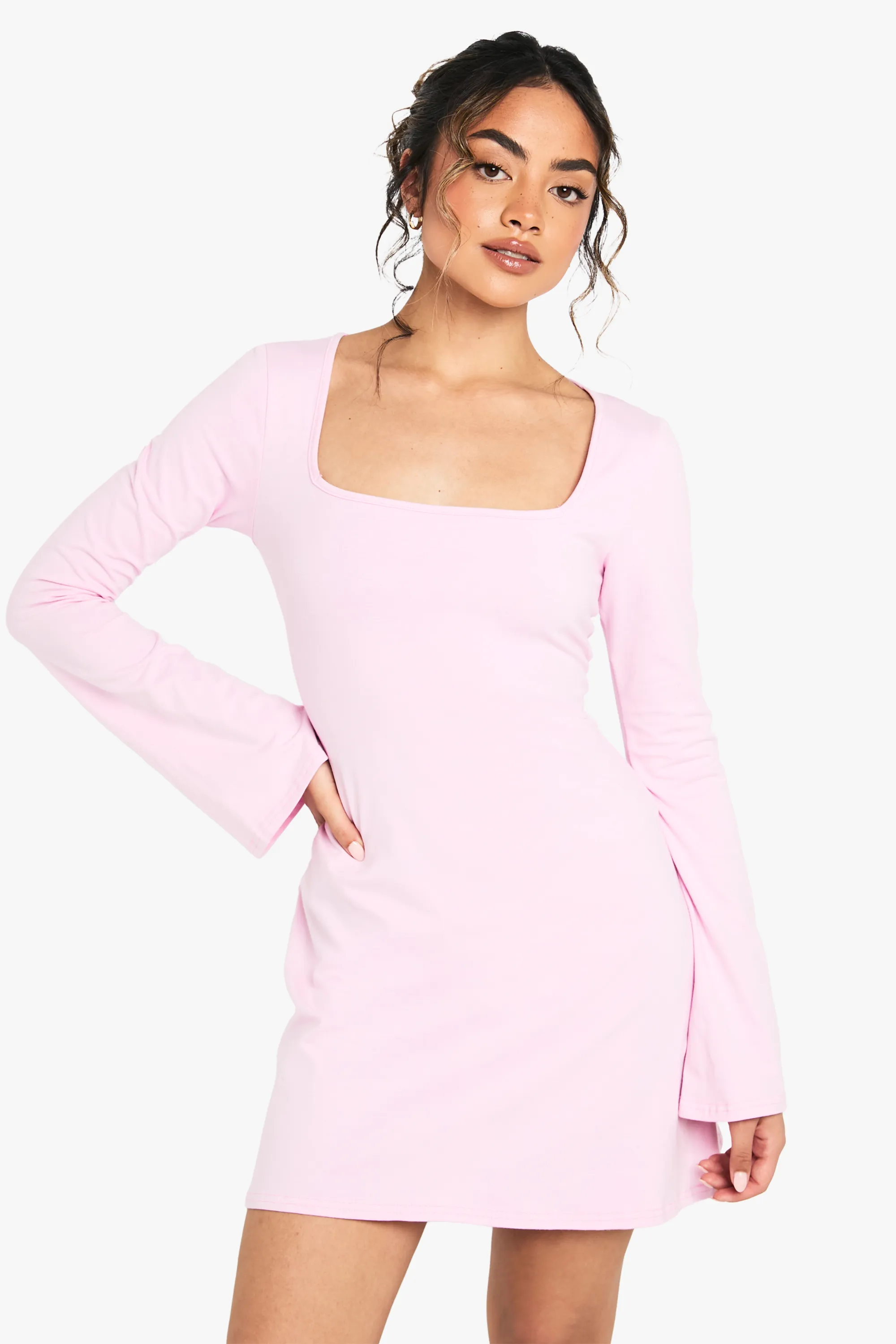 Cotton Square Neck A- Line Mini Dress 1 Cotton Square Neck A- Line Mini Dress