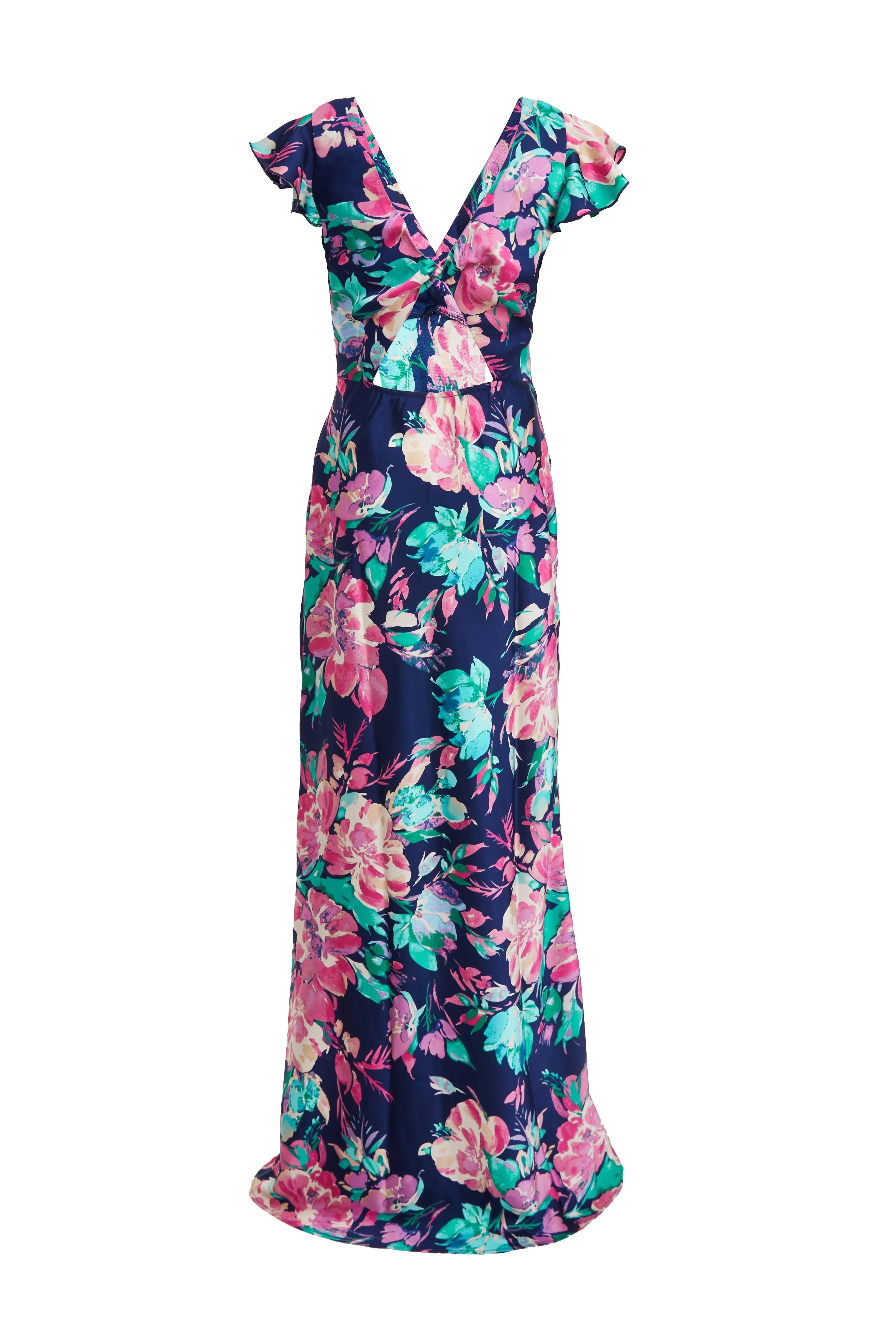 Blue Satin Floral Maxi Dress 5 Blue Satin Floral Maxi Dress
