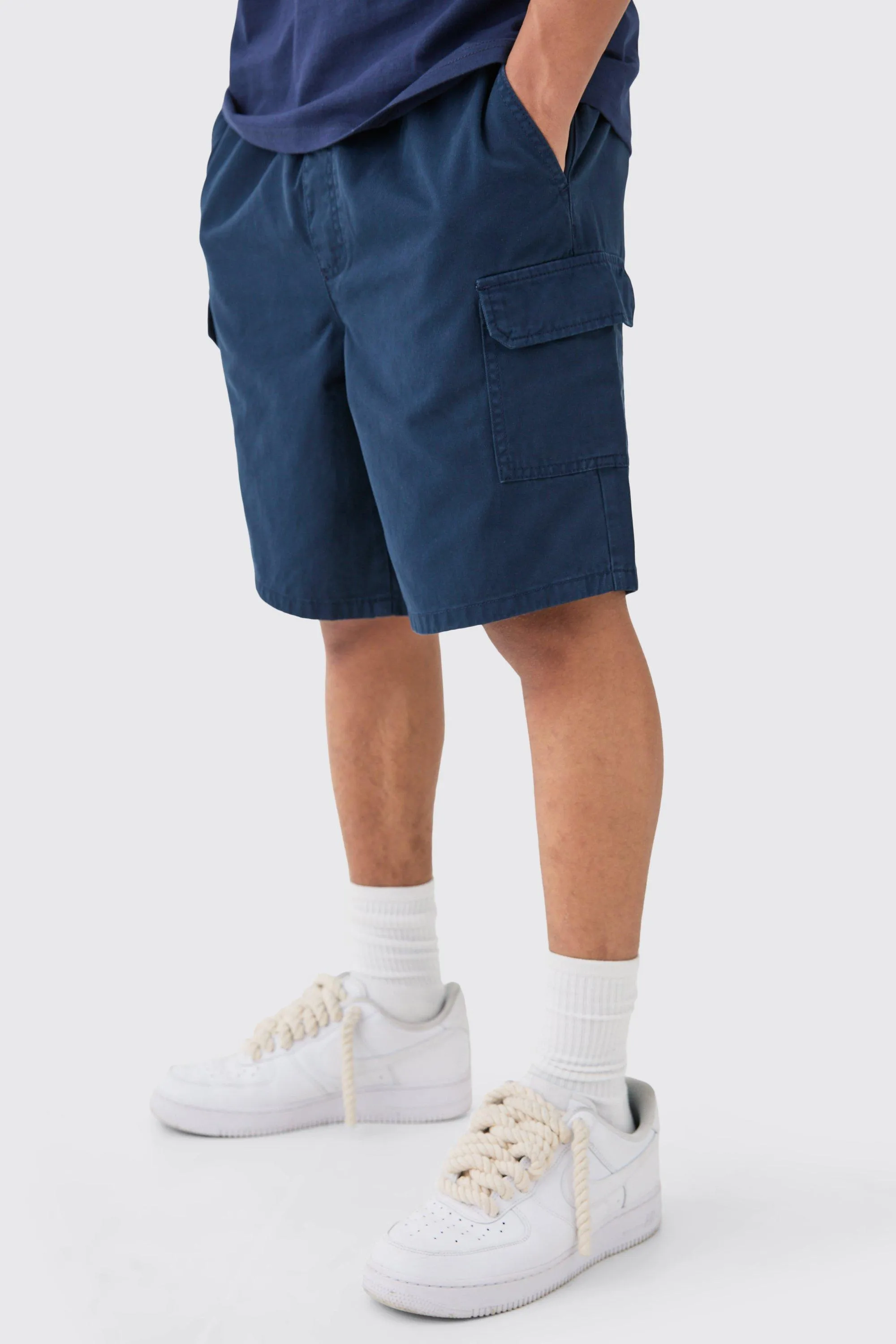 Relaxed Fit Elasticated Waist Cargo Shorts 1 Relaxed Fit Elasticated Waist Cargo Shorts