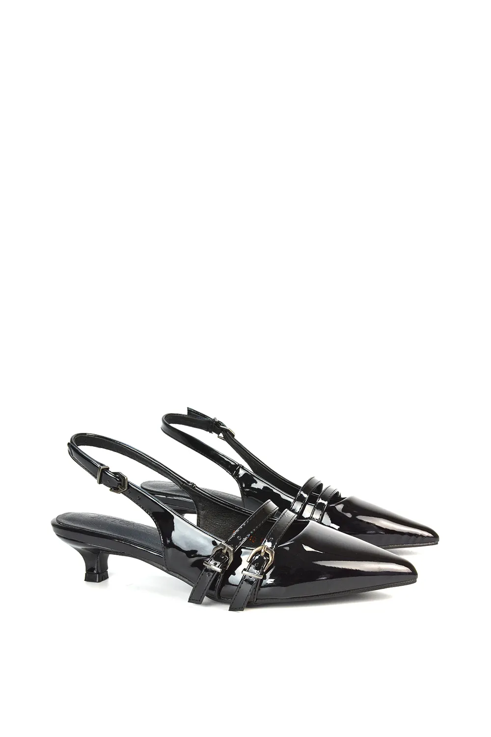'Cassie' Slingback Low Kitten Heel Courts with Point Toe 3 'Cassie' Slingback Low Kitten Heel Courts with Point Toe