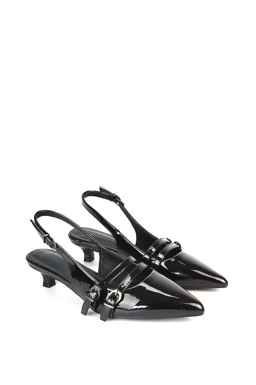 'Cassie' Slingback Low Kitten Heel Courts with Point Toe 6 'Cassie' Slingback Low Kitten Heel Courts with Point Toe
