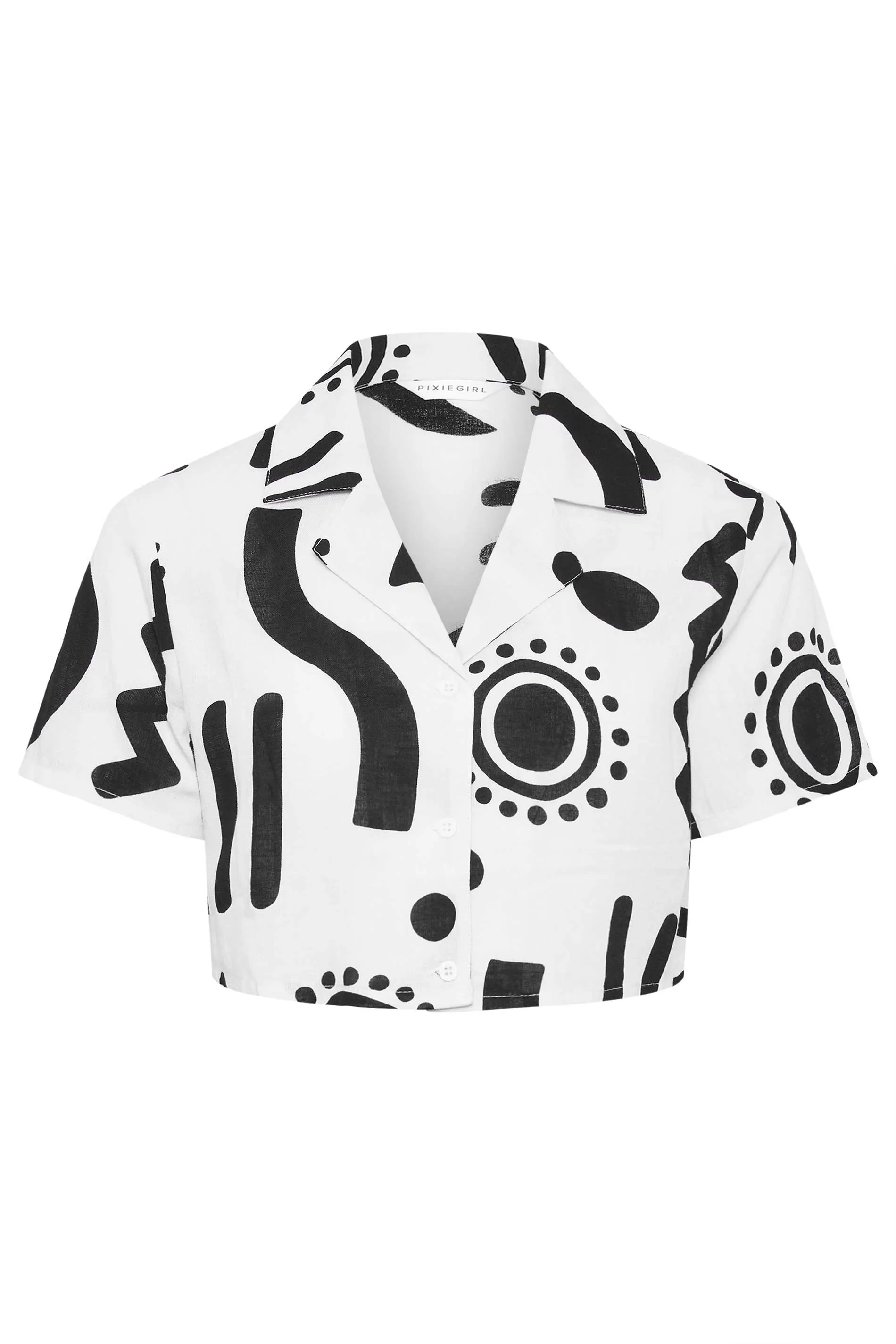 Petite Abstract Print Linen Cropped Shirt 2 Petite Abstract Print Linen Cropped Shirt