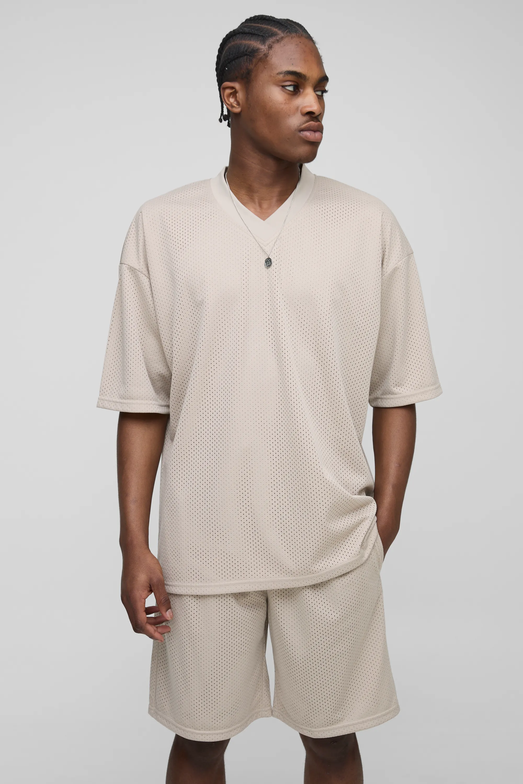 Oversized Mesh V Neck Sports Top & Short Set 1 Oversized Mesh V Neck Sports Top & Short Set